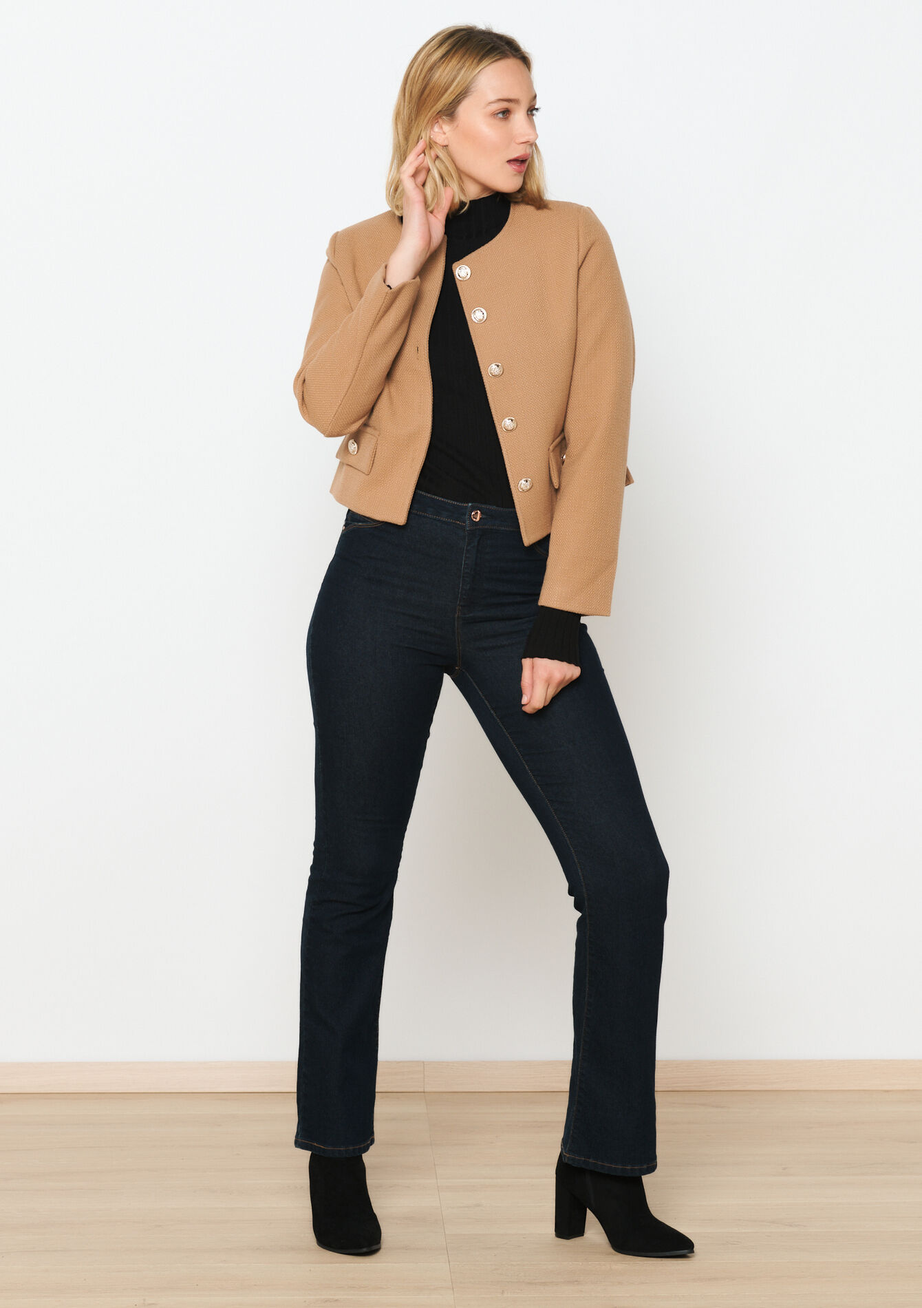 Cropped tweed jacket - CAMEL BEIGE - 09100882_1132