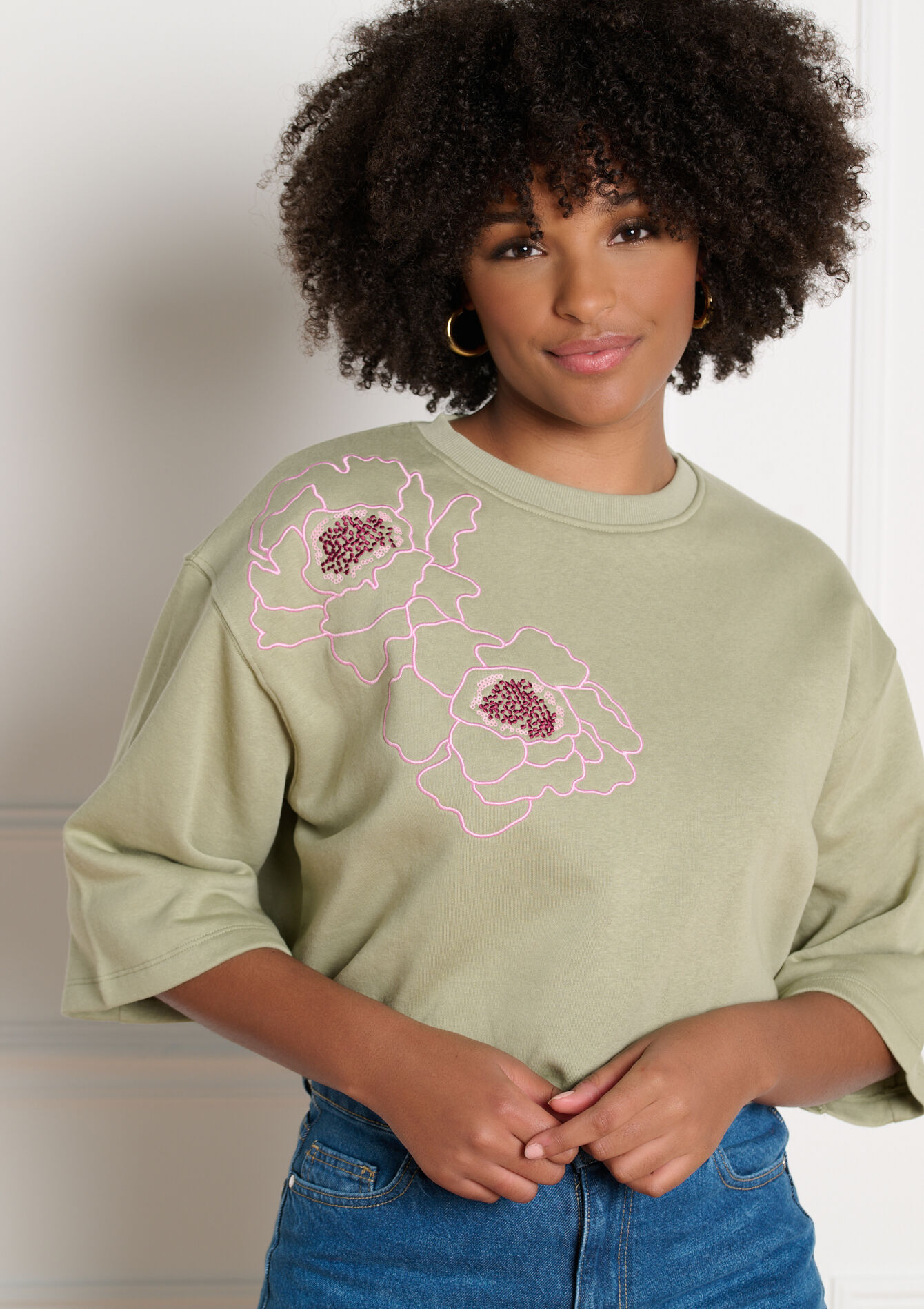 Sweatshirt met bloemenprint, , back