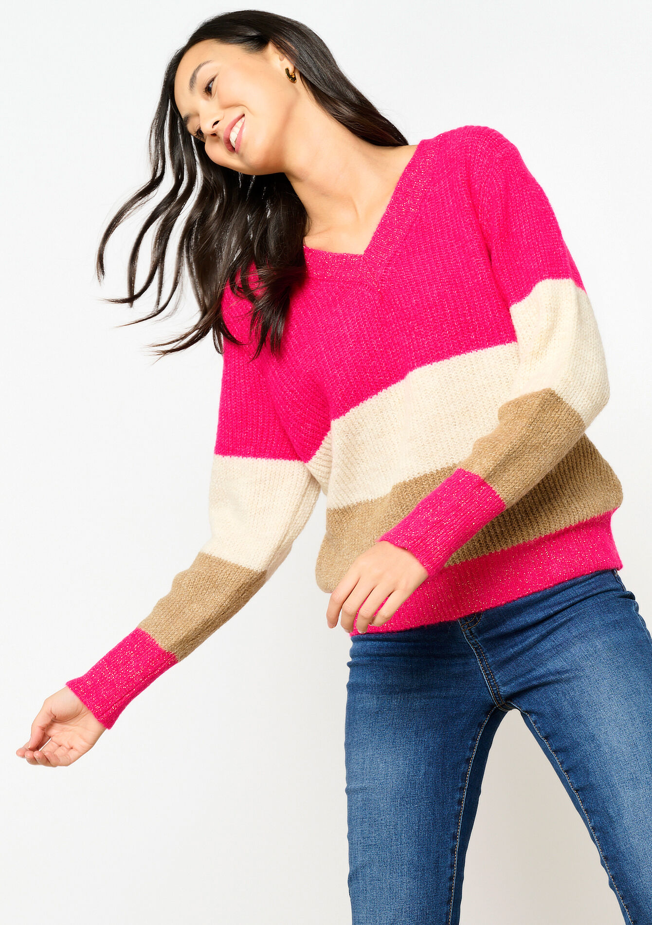 Pullover with colourblock, Pullover with colourblock - FUCHSIA - 04006392_5626