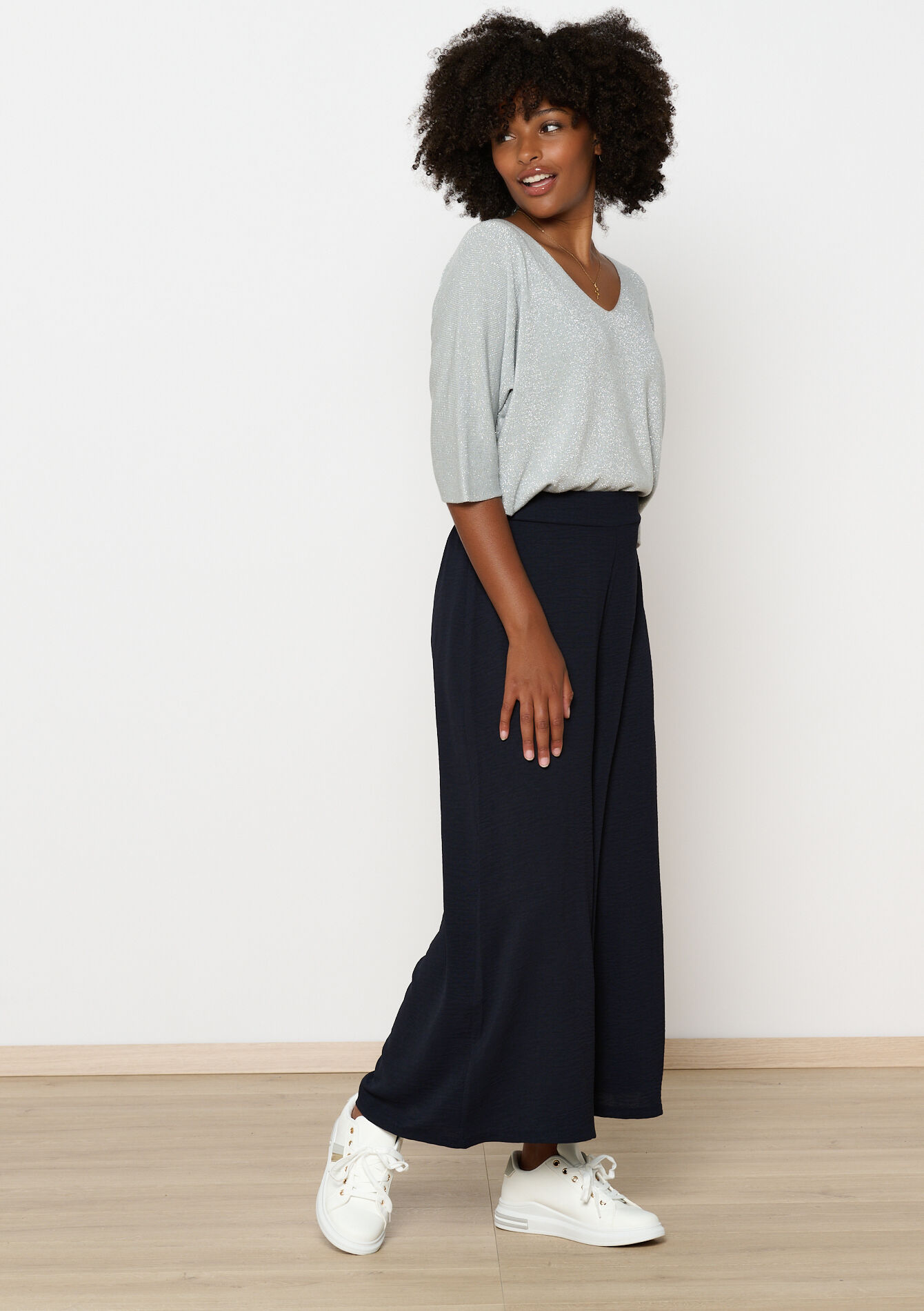 Culotte in crinkle fabric, Culotte in crinkle fabric - NAVY BASIC - 06600905_2723