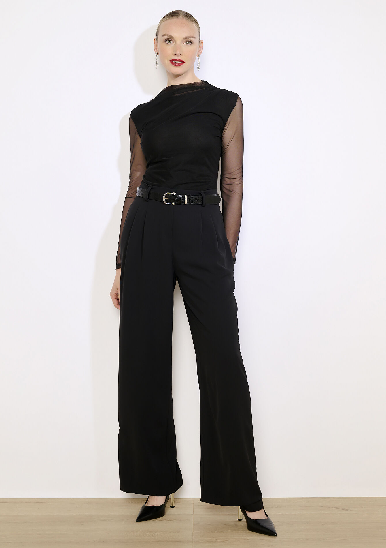 Tulle sleeve top, Tulle sleeve top - BLACK - 02400384_1119