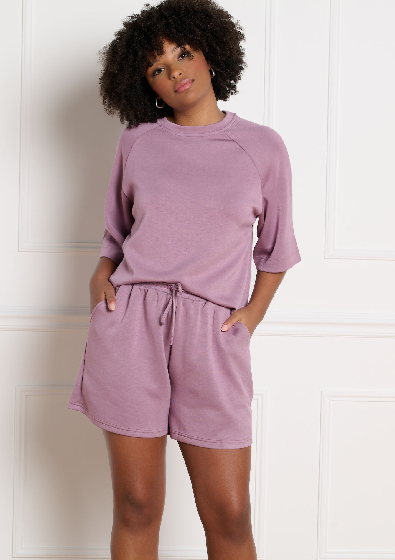 Boxy raglan 3/4 sweatshirt - PASTEL LILAC - 15100411_1493