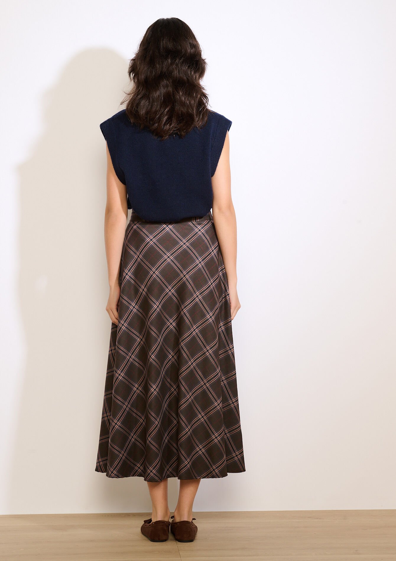 Geruite maxi rok met flair, Geruite maxi rok met flair - BROWN DARK CHOCOLATE - 07101456_3720