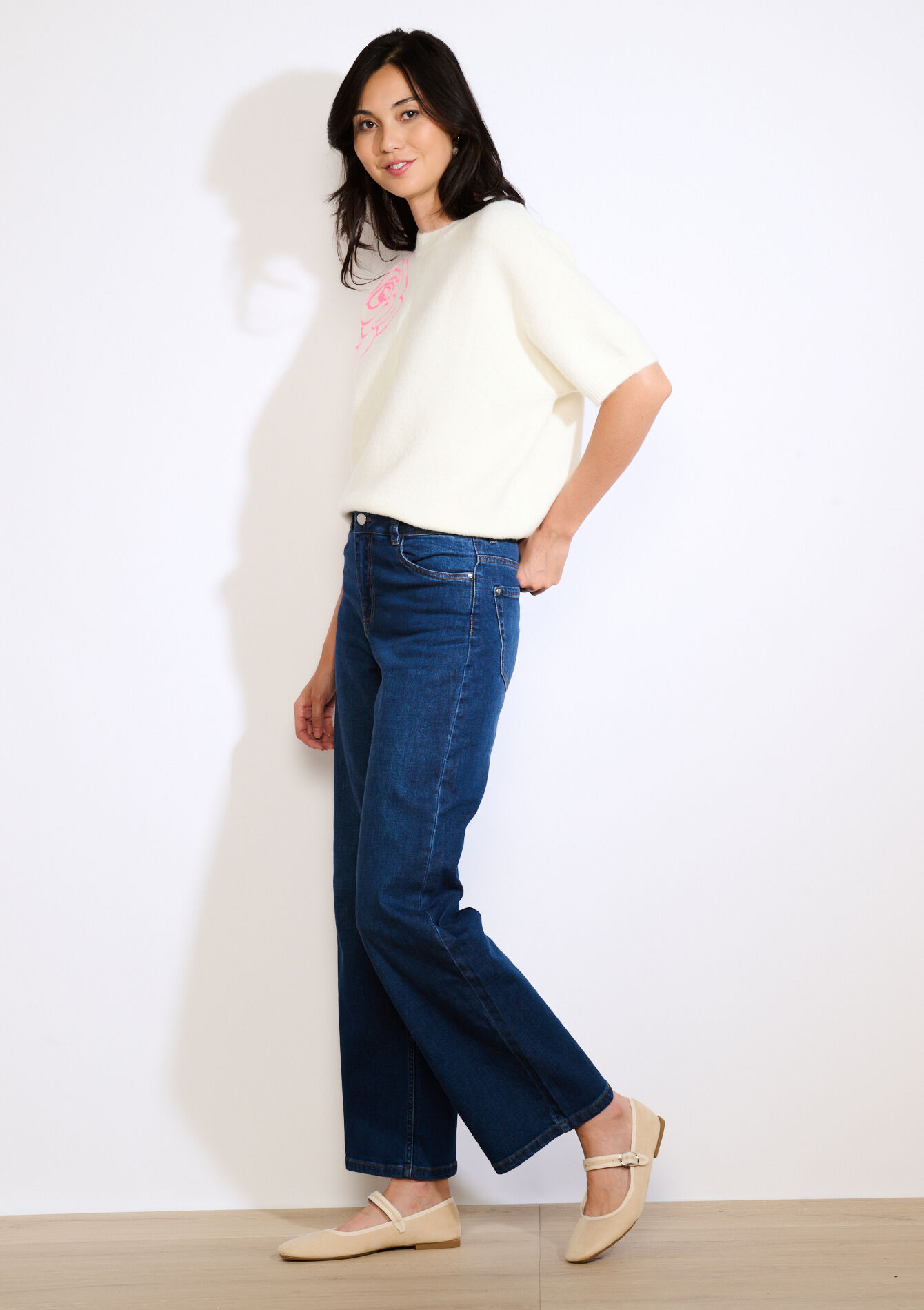 Wijde jeans met hoge taille - DARK BLUE - 22000594_0501