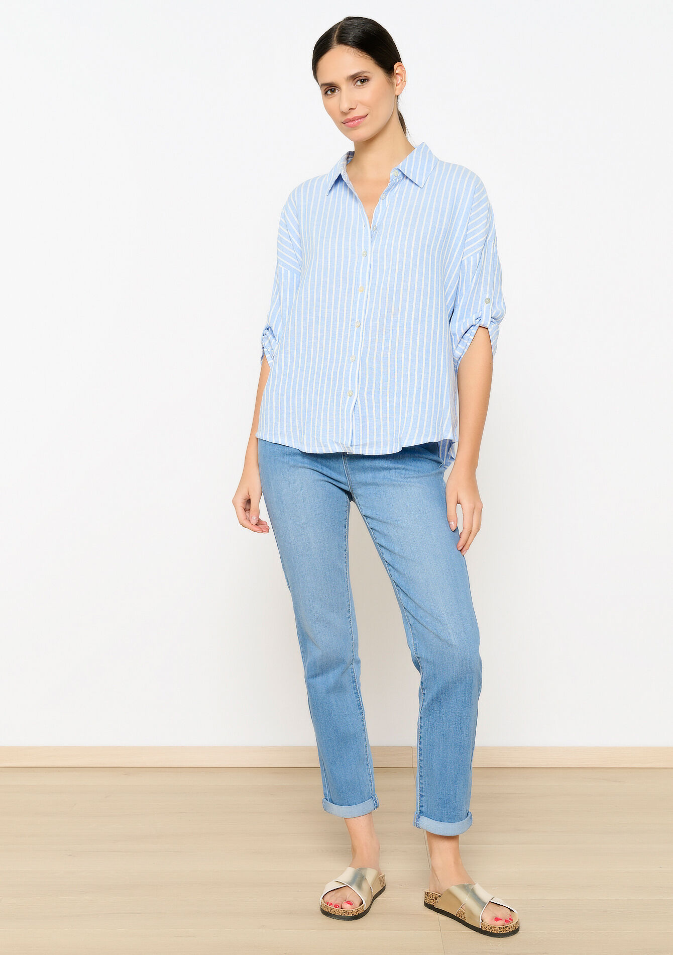 Linnen hemd met streepjes, Linnen hemd met streepjes - BLUE PASTEL - 05702570_3003