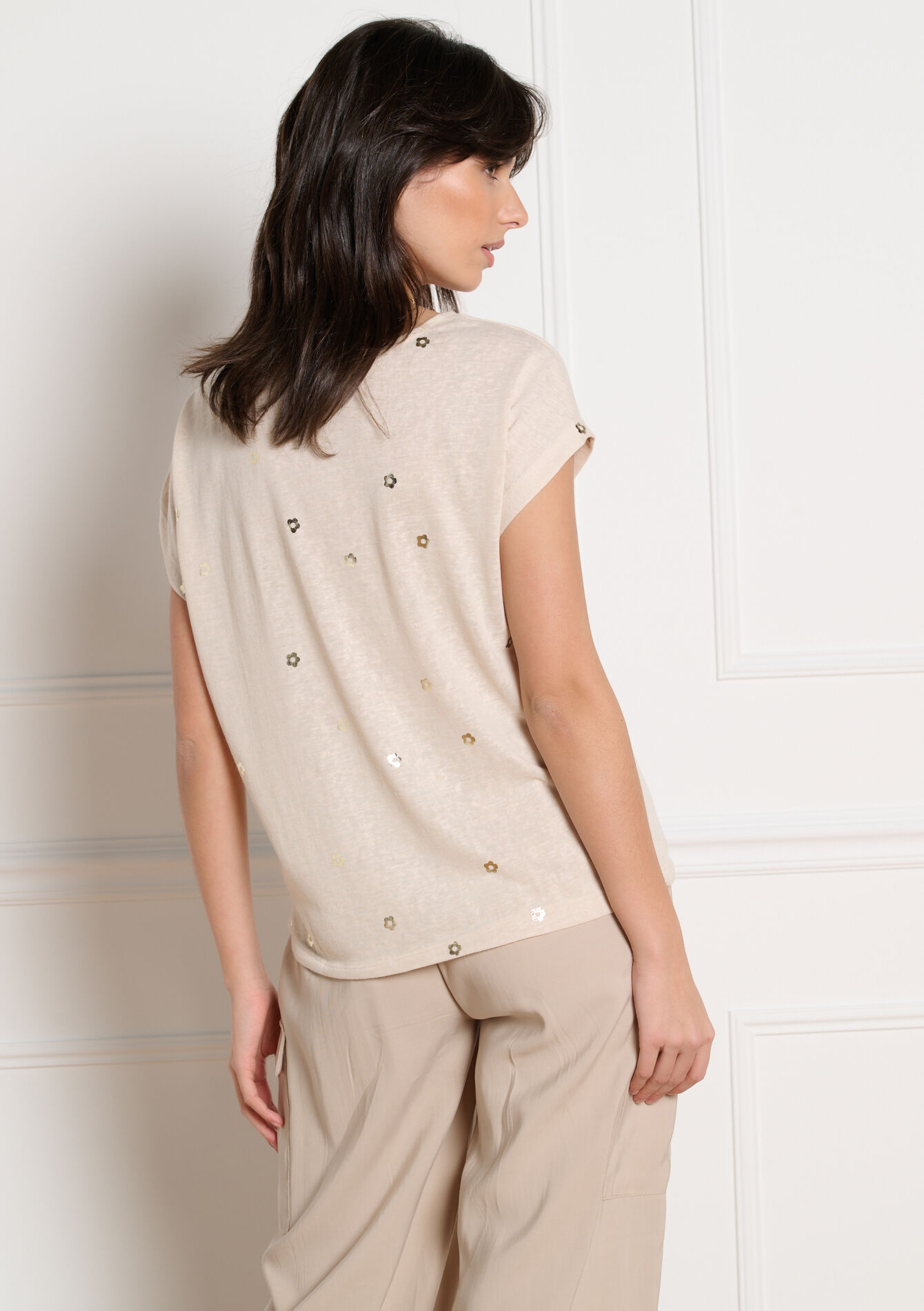 T-shirt met folieprint - LT BEIGE - 02301945_2527