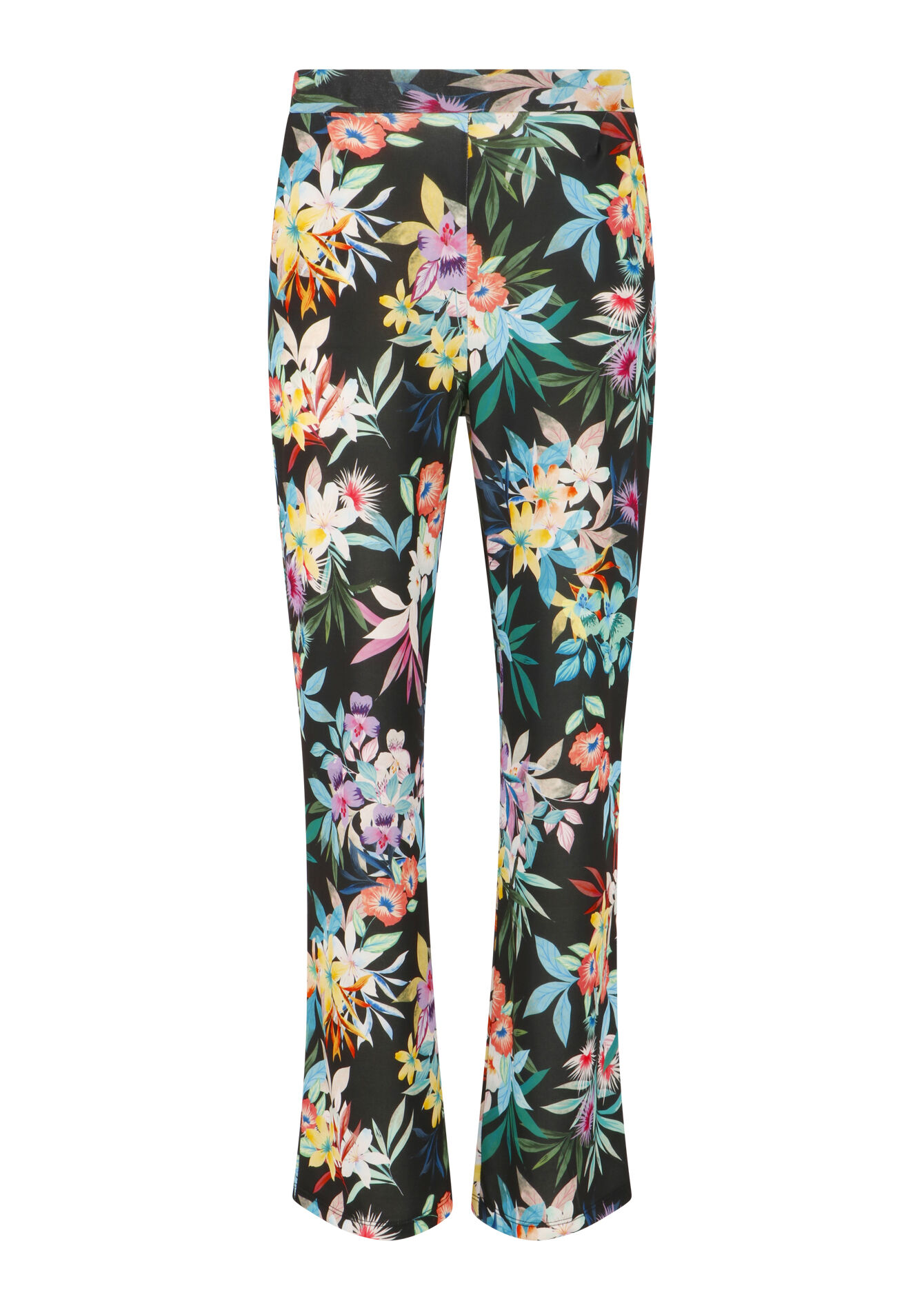 Wide trousers with tropical print - BLACK - 06600746_1119