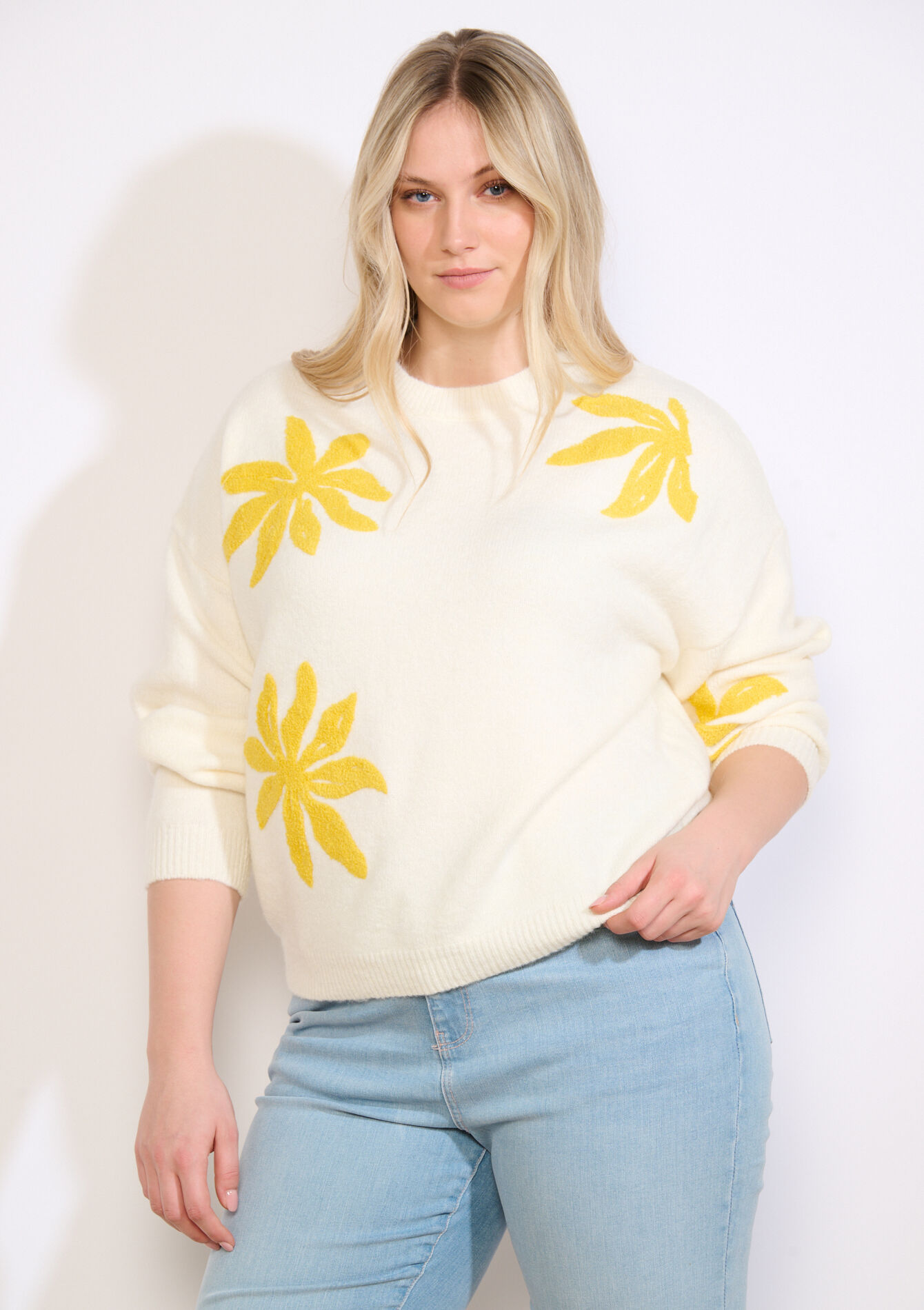 Textured floral knit sweater - VANILLA WHITE - 04007171