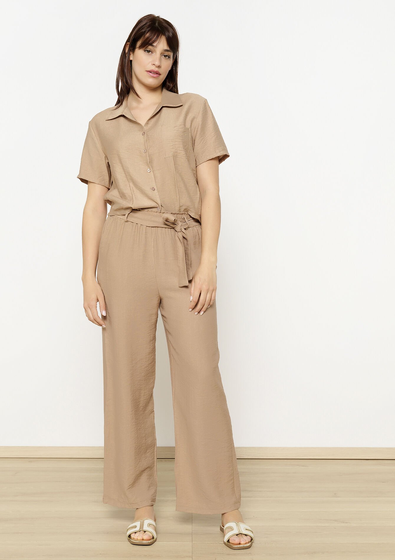 Vloeiende broek met ceintuur, Vloeiende broek met ceintuur - BEIGE COFFEE - 06600976_2561