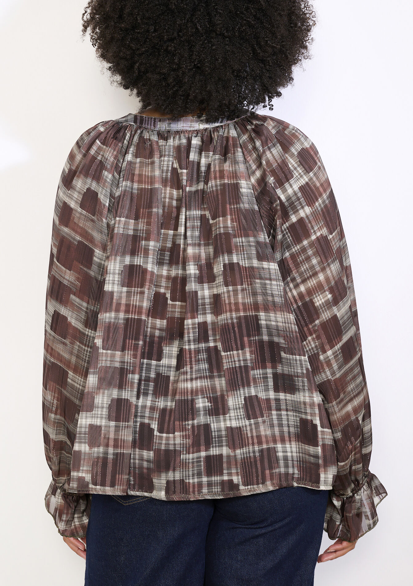 Losvallende blouse met ruiten, Losvallende blouse met ruiten - BROWN DARK CHOCOLATE - 05702998_3720