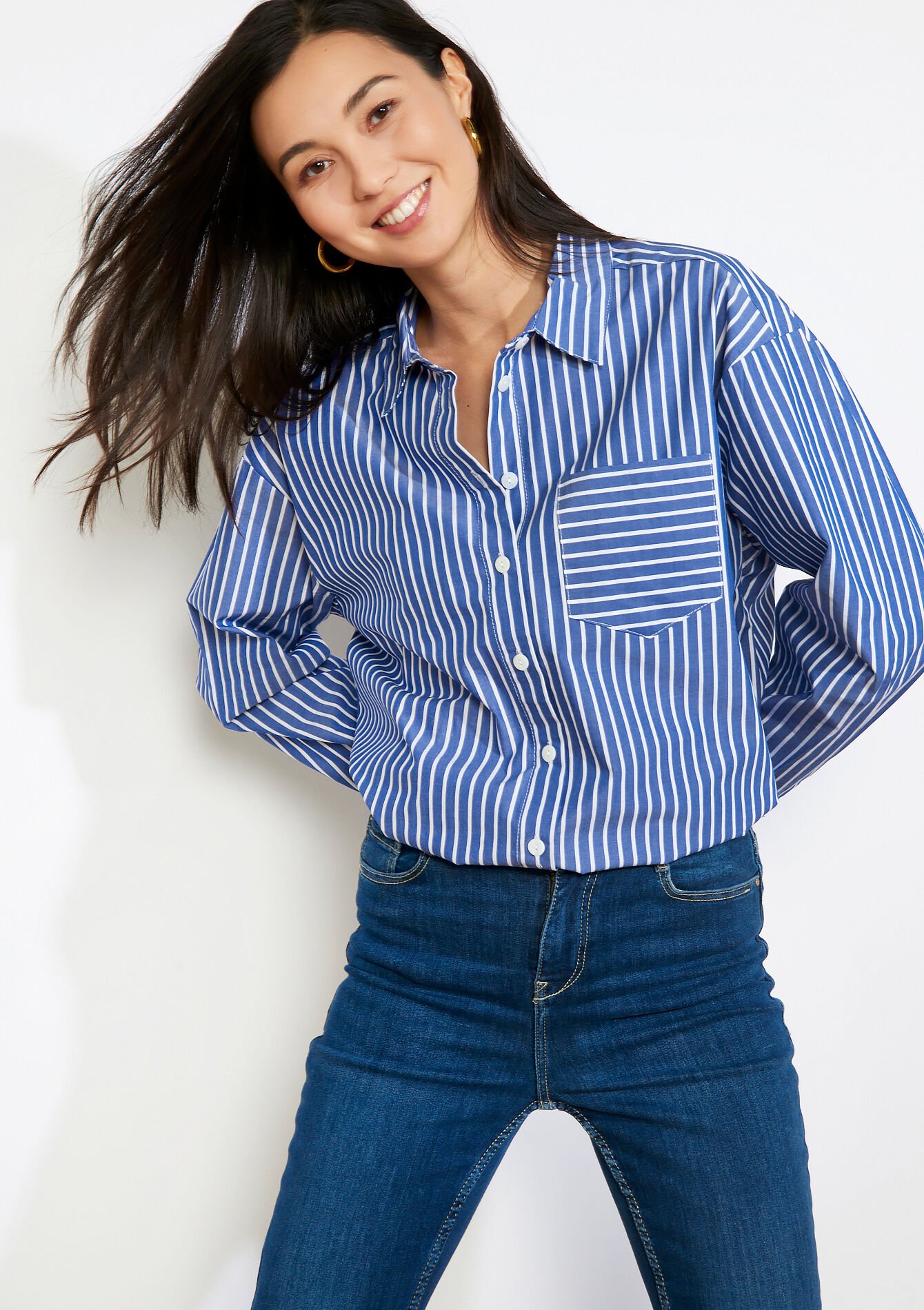 Oversized gestreept hemd, , back