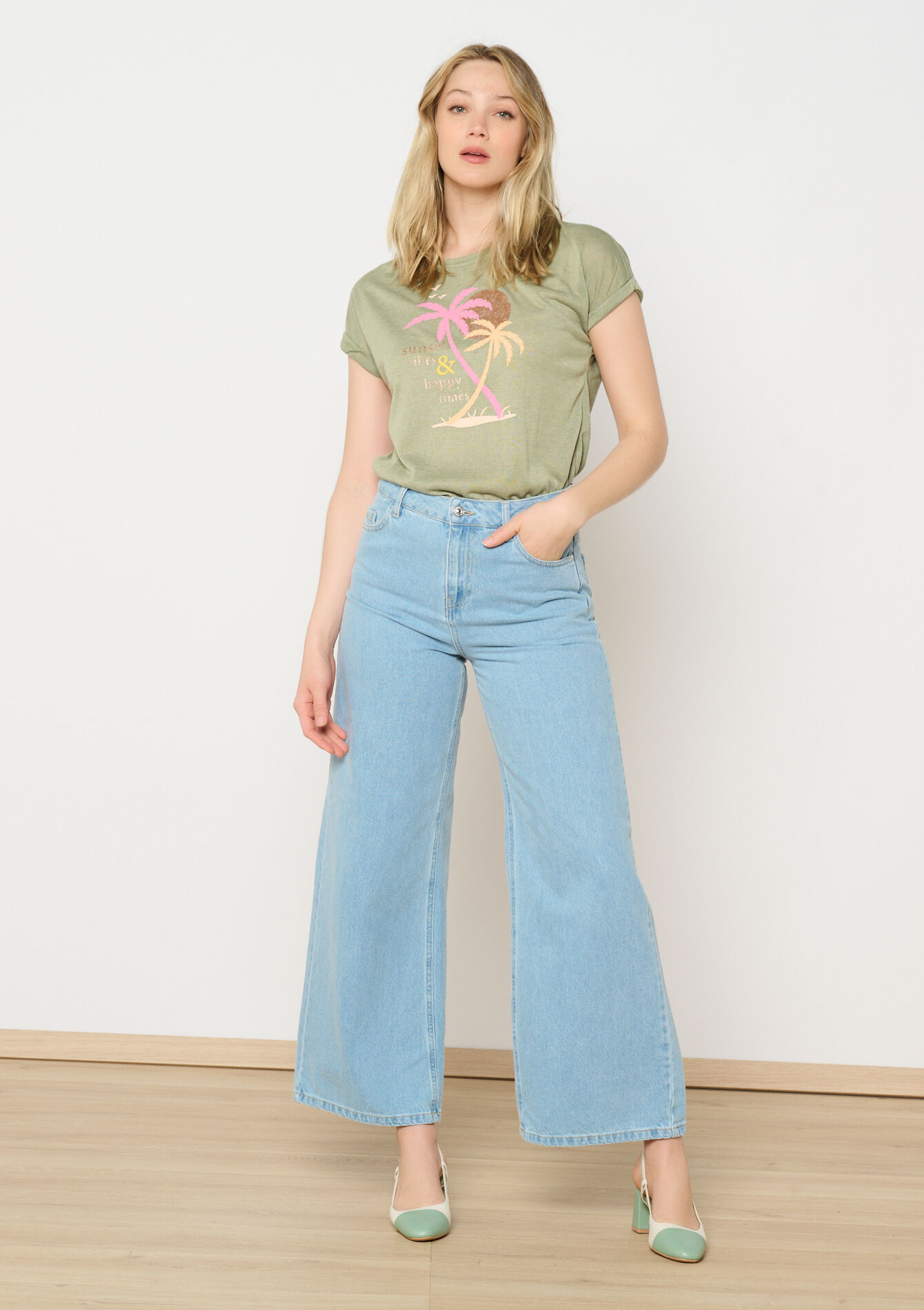 Tropical print t-shirt - KHAKI FADED - 02301690_4326