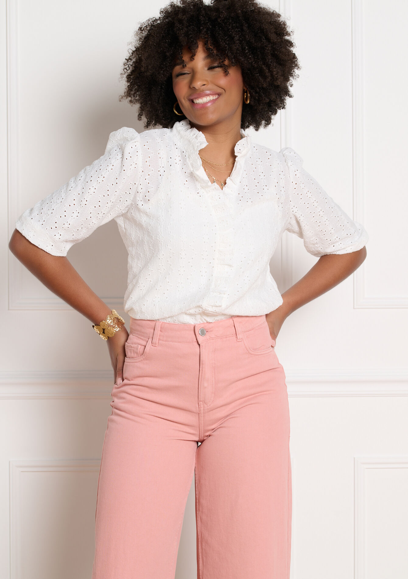 Blouse broderie col volanté - OFFWHITE - 02302011_1001