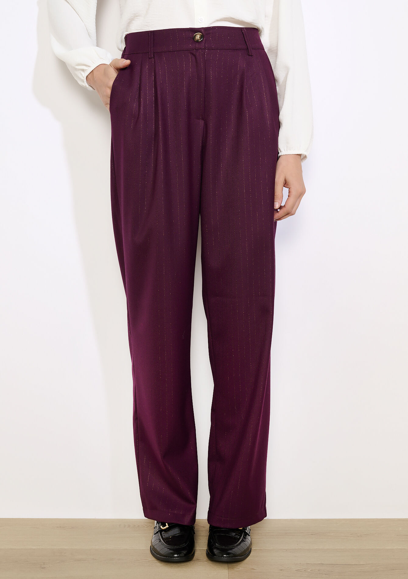 Wide-leg broek met plooien, Wide-leg broek met plooien - BORDEAUX WINE - 06100745_5514