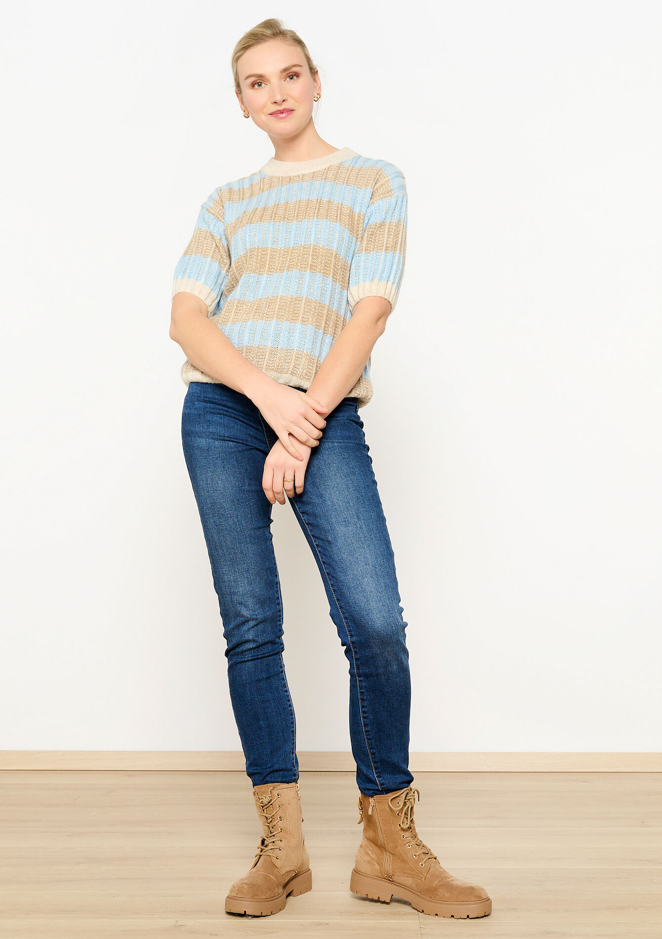 Ribbed pullover with short sleeves, Ribbed pullover with short sleeves - BLUE PASTEL - 04006465_3003
