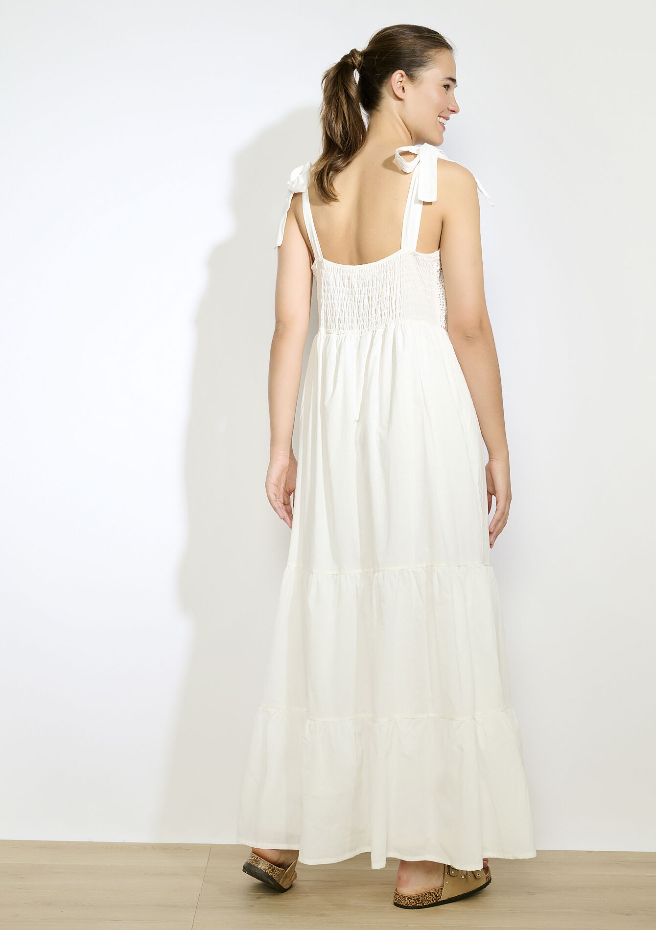 Robe longue à nouer aux épaules, Robe longue à nouer aux épaules - OFFWHITE - 08104193_1001