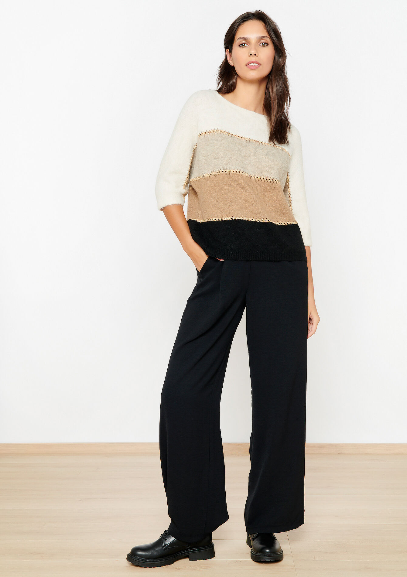 Colourblock pullover with lurex, Colourblock pullover with lurex - CAMEL GINGER - 04006361_3831