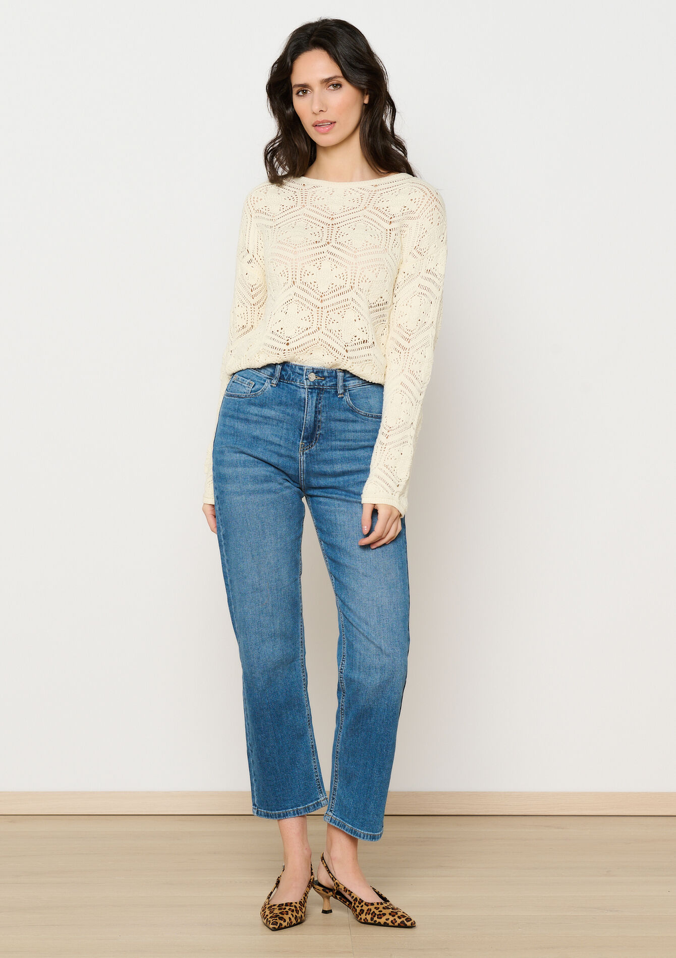 Crochet trui met boothals, Crochet trui met boothals - VANILLA WHITE - 04006655_1013