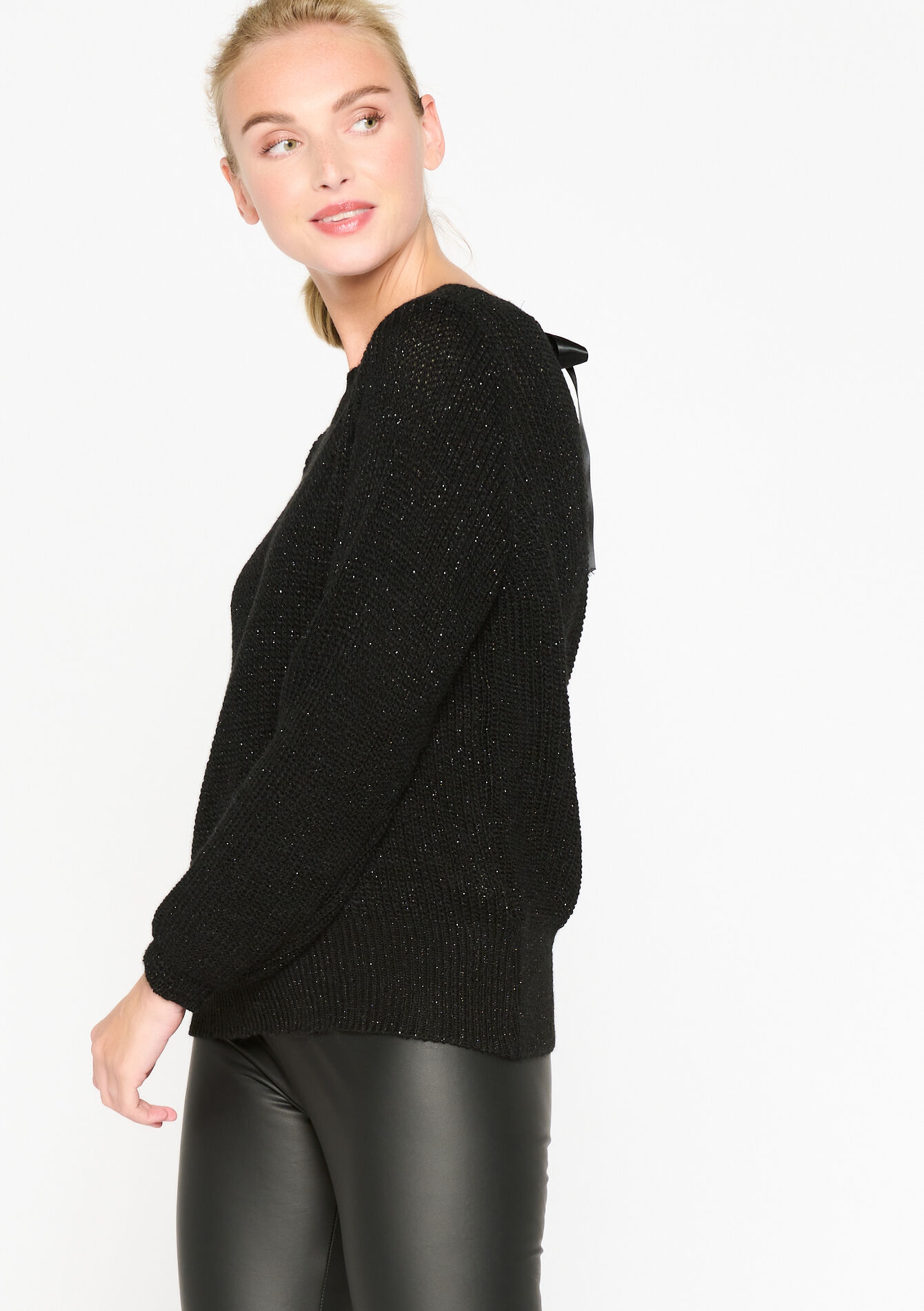 Lurex trui met strik, Lurex trui met strik - BLACK - 04006062_1119