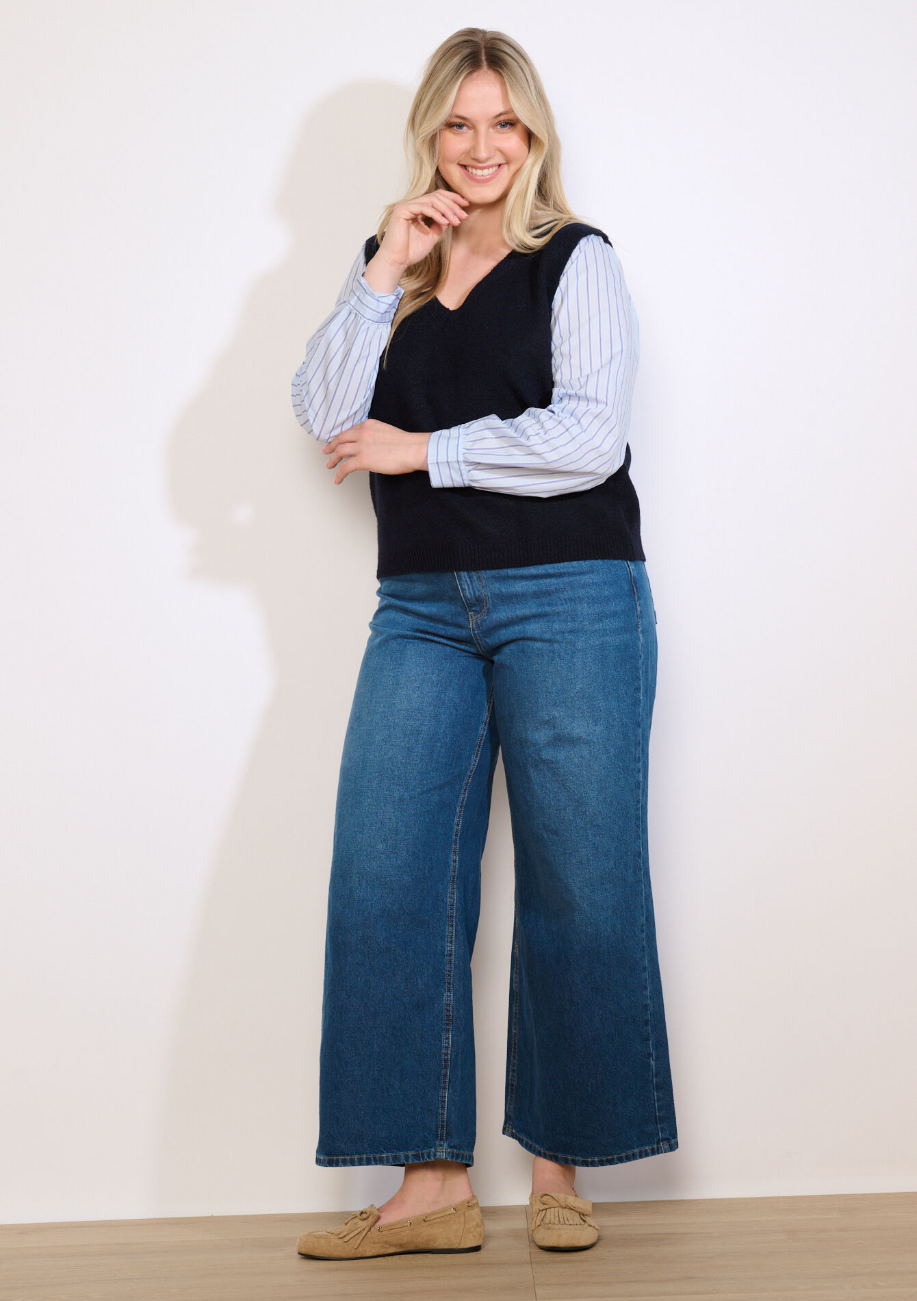 Trui met poplin laagjeslook - NAVY BASIC - 04007167_2723