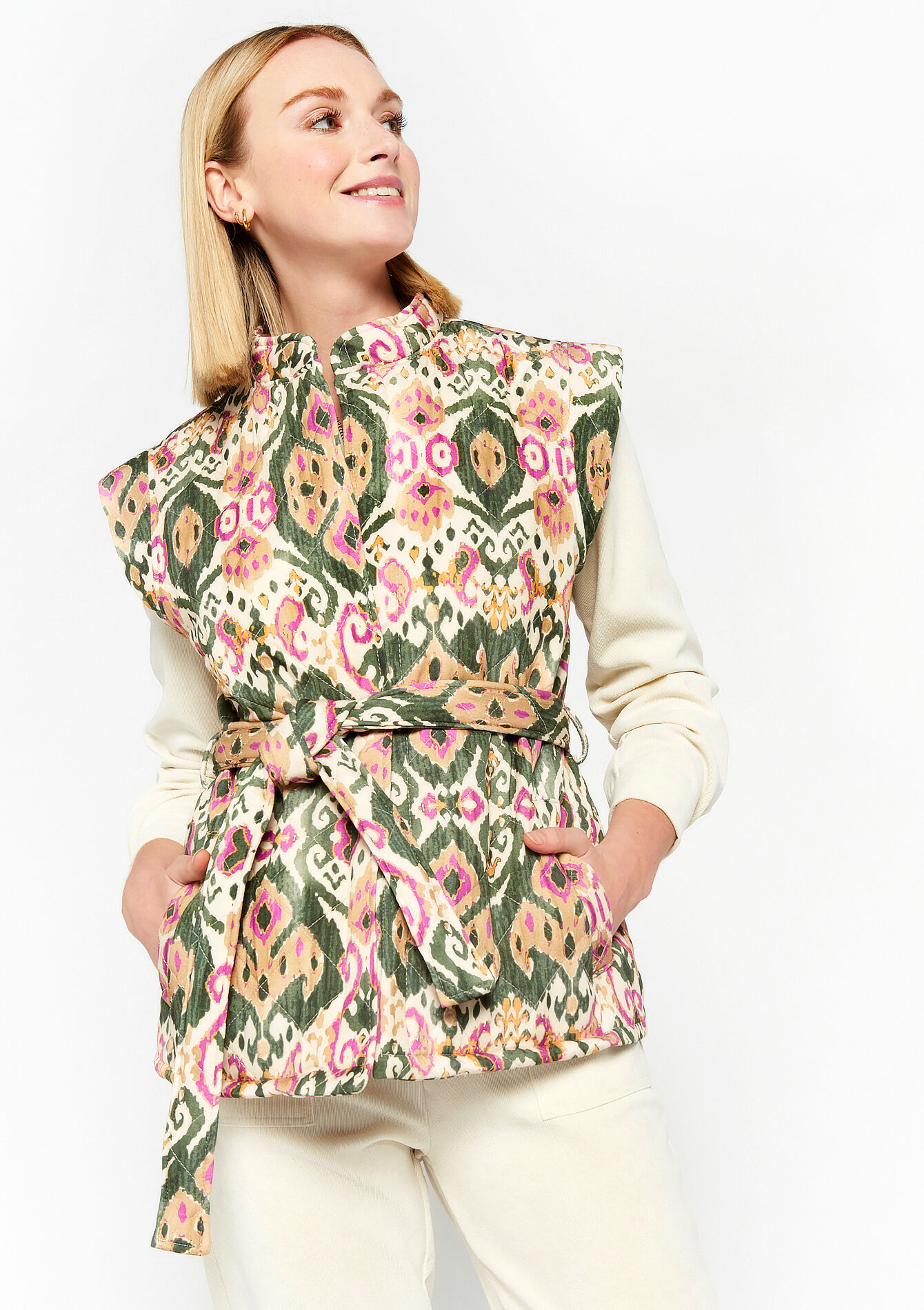 Mouwloos gewatteerd jasje, Mouwloos gewatteerd jasje - KHAKI MED - 09001379_4327