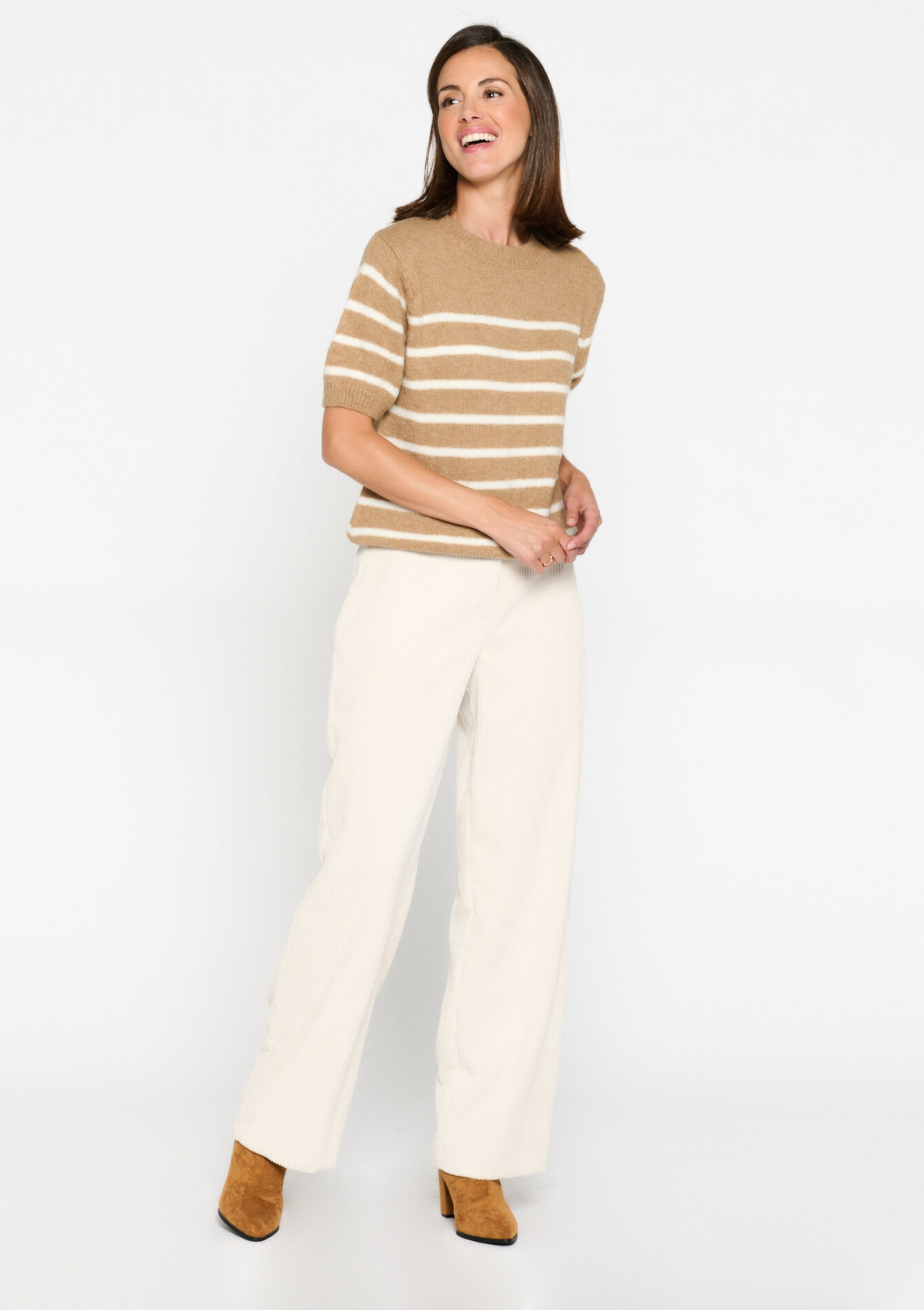 Pullover à rayures à manches courtes, Pullover à rayures à manches courtes - CAMEL GINGER - 04006256_3831