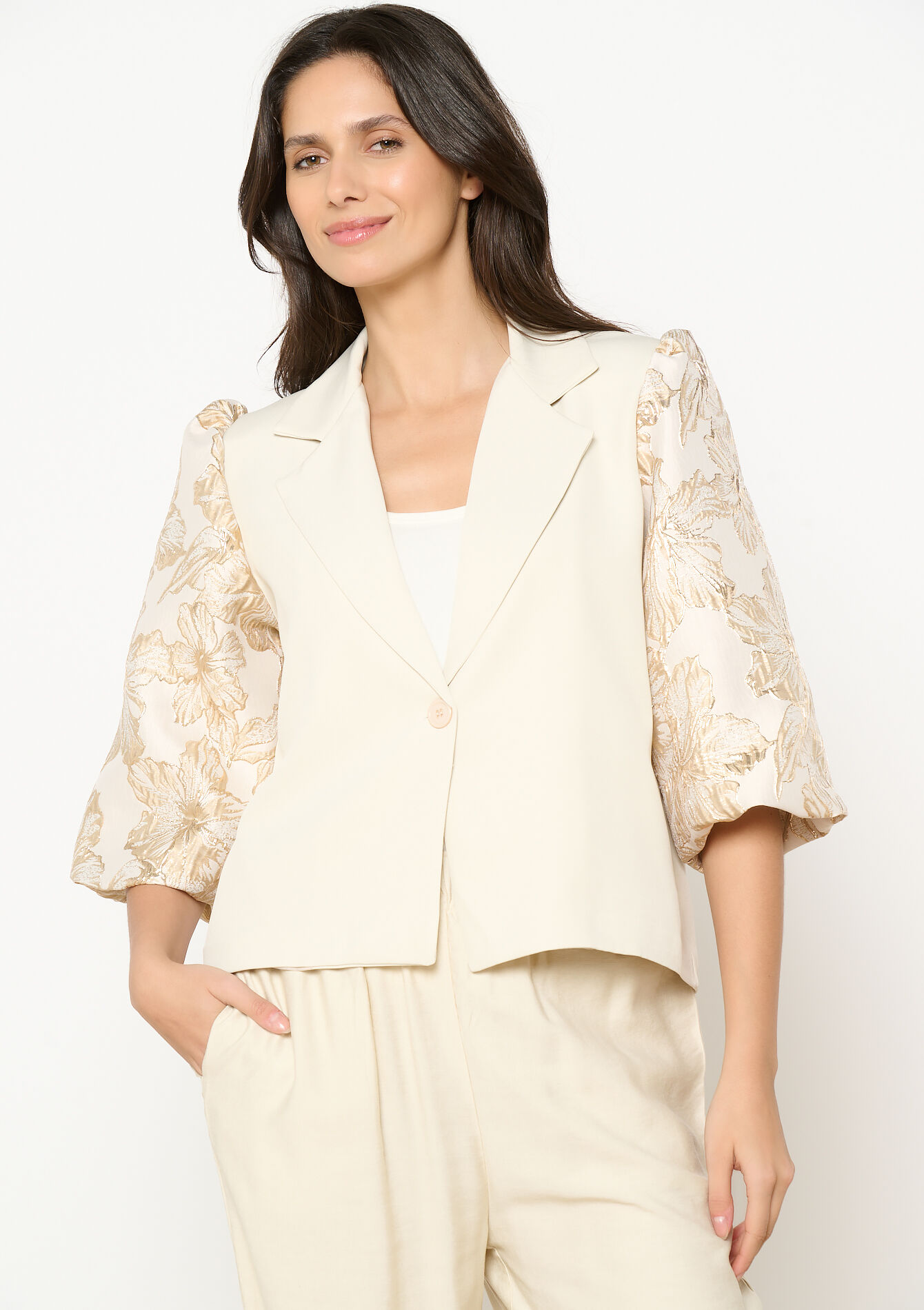 Veste manches jacquard, Veste manches jacquard - LT BEIGE - 09101062_2527