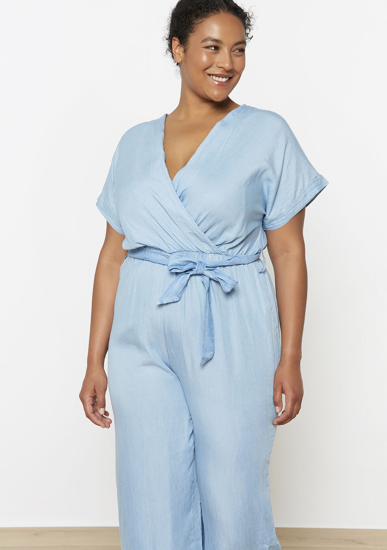 Belted wide-leg jumpsuit, Belted wide-leg jumpsuit - BLUE BLEACHED - 06004630_0502