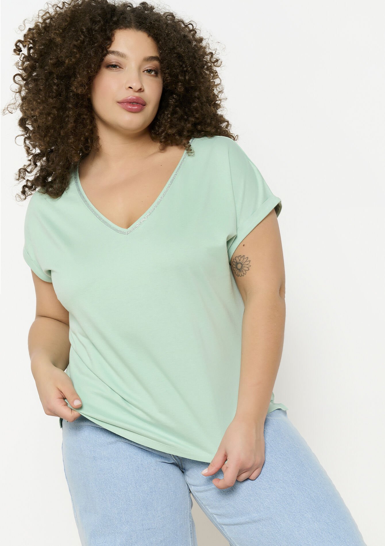 Basic T-shirt met V-hals, Basic T-shirt met V-hals - MINT GREEN - 02301634_1723