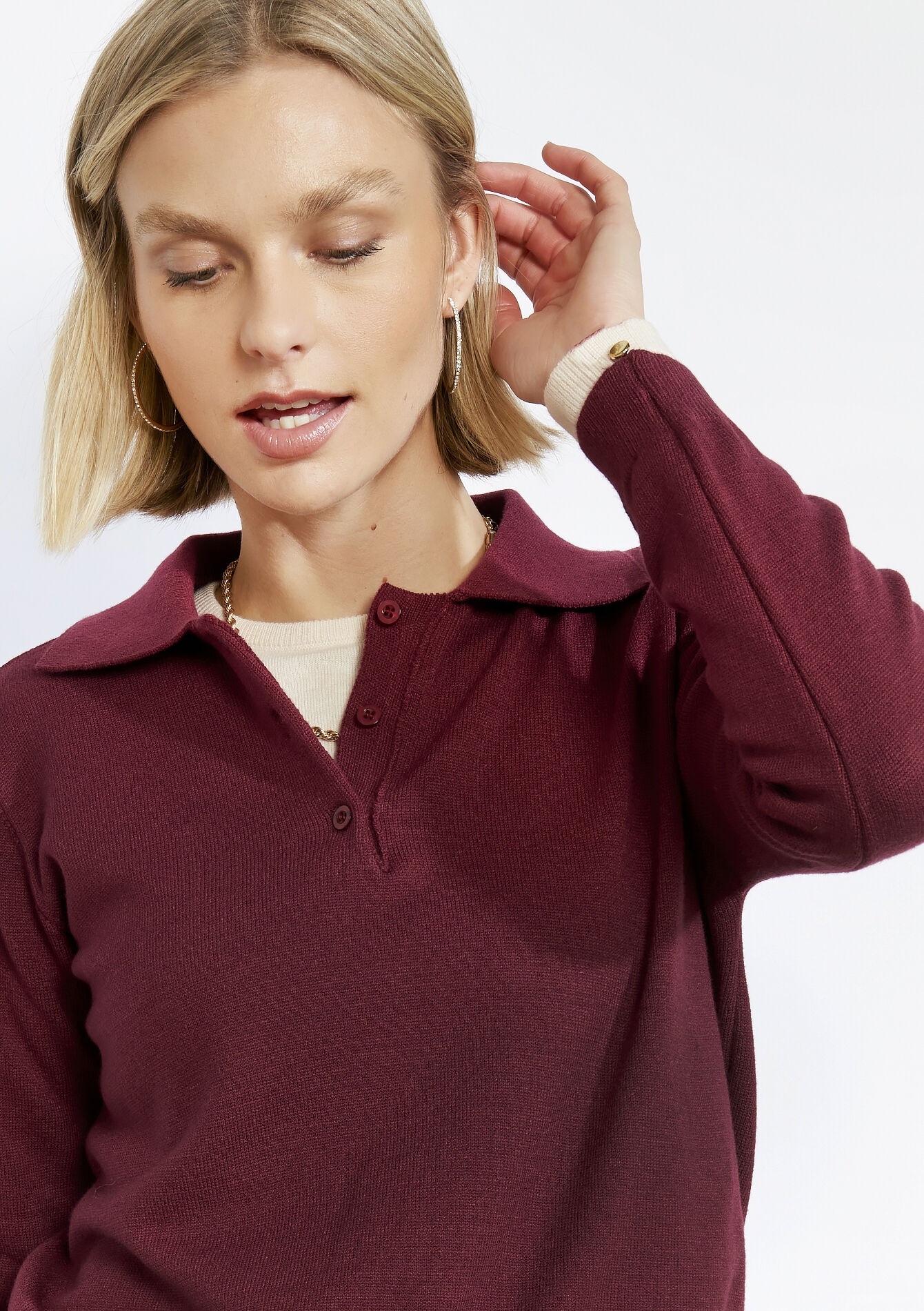 Polo uni en maille légère, Polo uni en maille légère - BORDEAU WINE - 04007133_1467