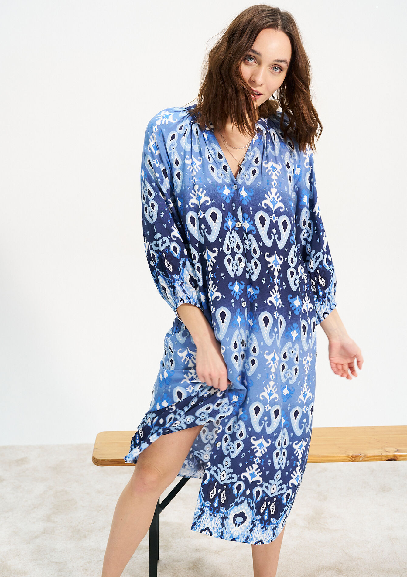 Robe caftan à imprimé, Robe caftan à imprimé - BLUE ALLURE - 08602228_2926