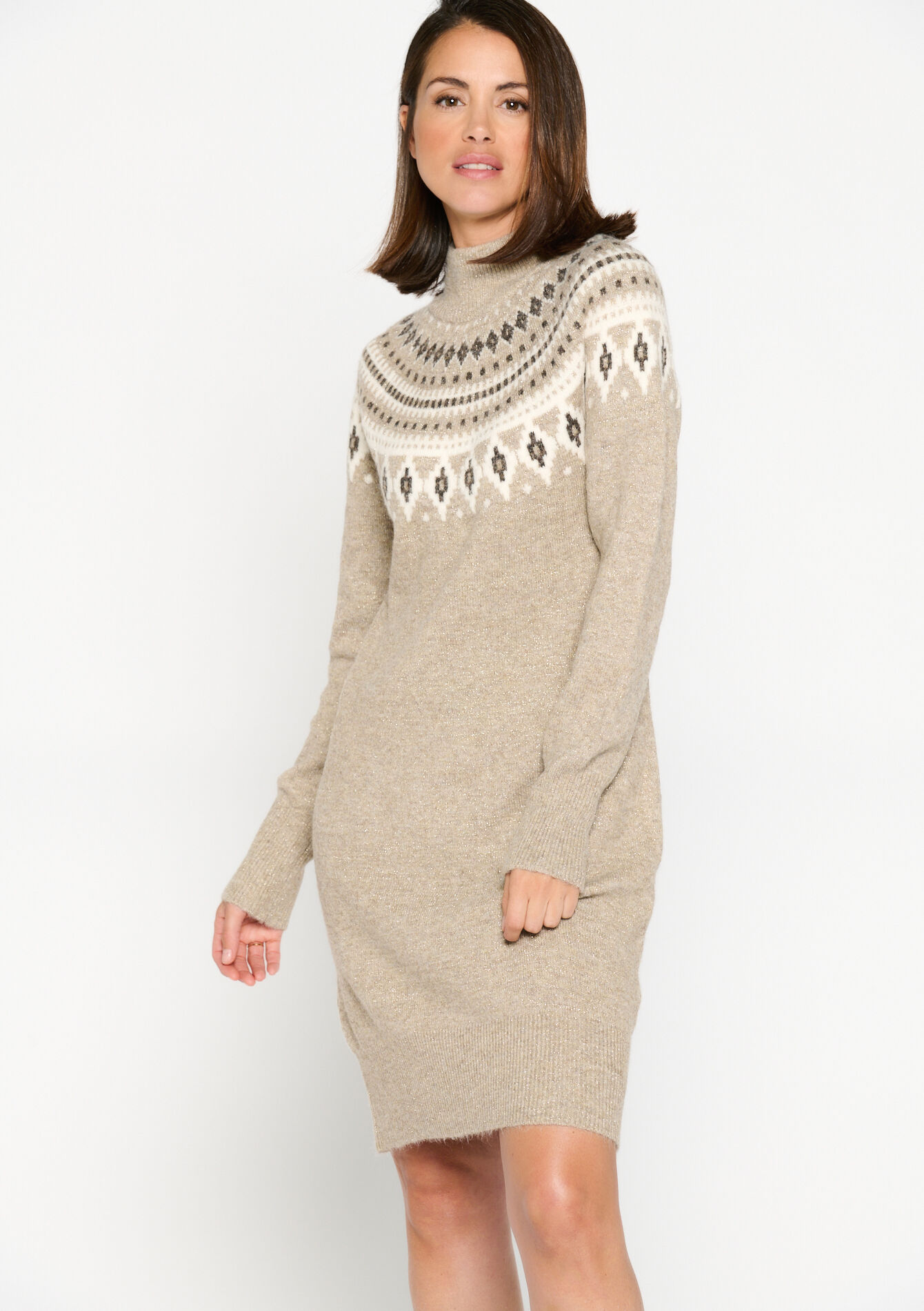 Robe pullover avec jacquard - BEIGE CHINE - 08103277_4025