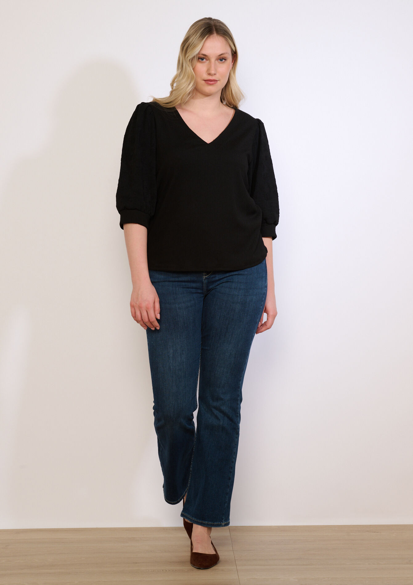 Puff sleeve wrap top - BLACK - 02301994_1119