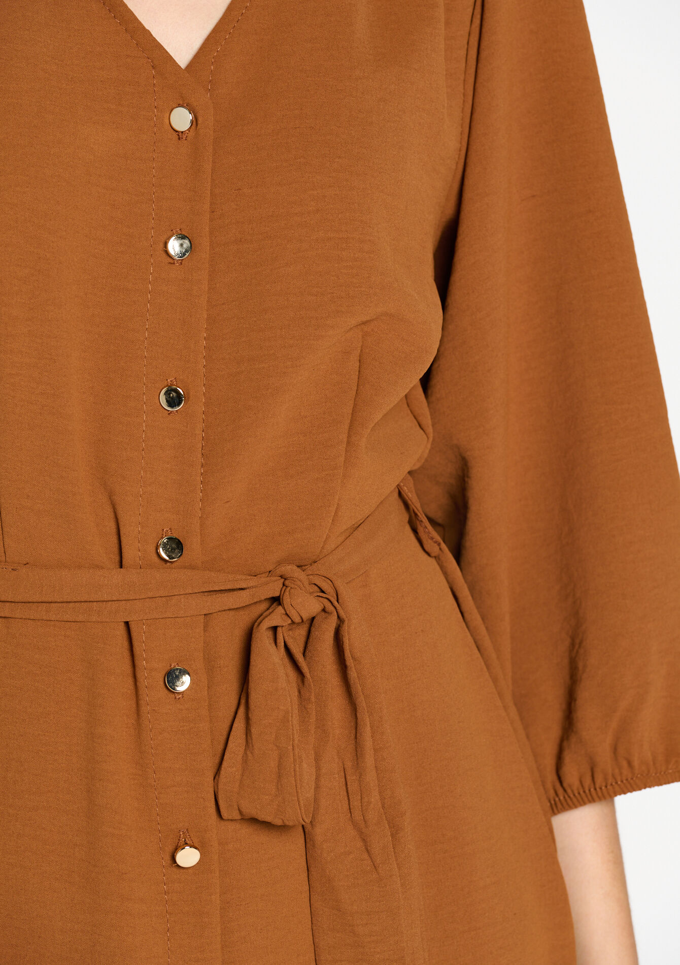 Midi dress in crinkle fabric, Midi dress in crinkle fabric - CARAMEL - 08602195_1953