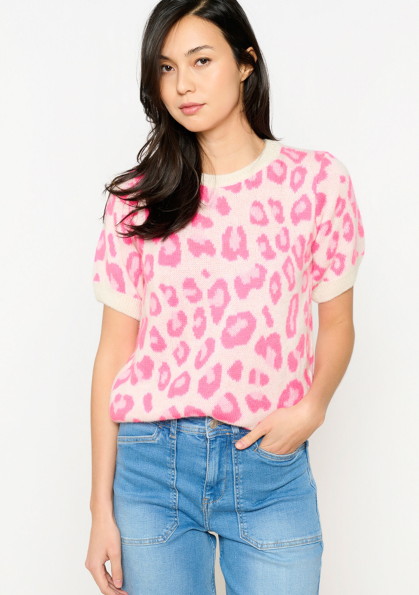 Jacquard sweater leopard print, Jacquard sweater leopard print - FLUO PINK - 04006870_5727