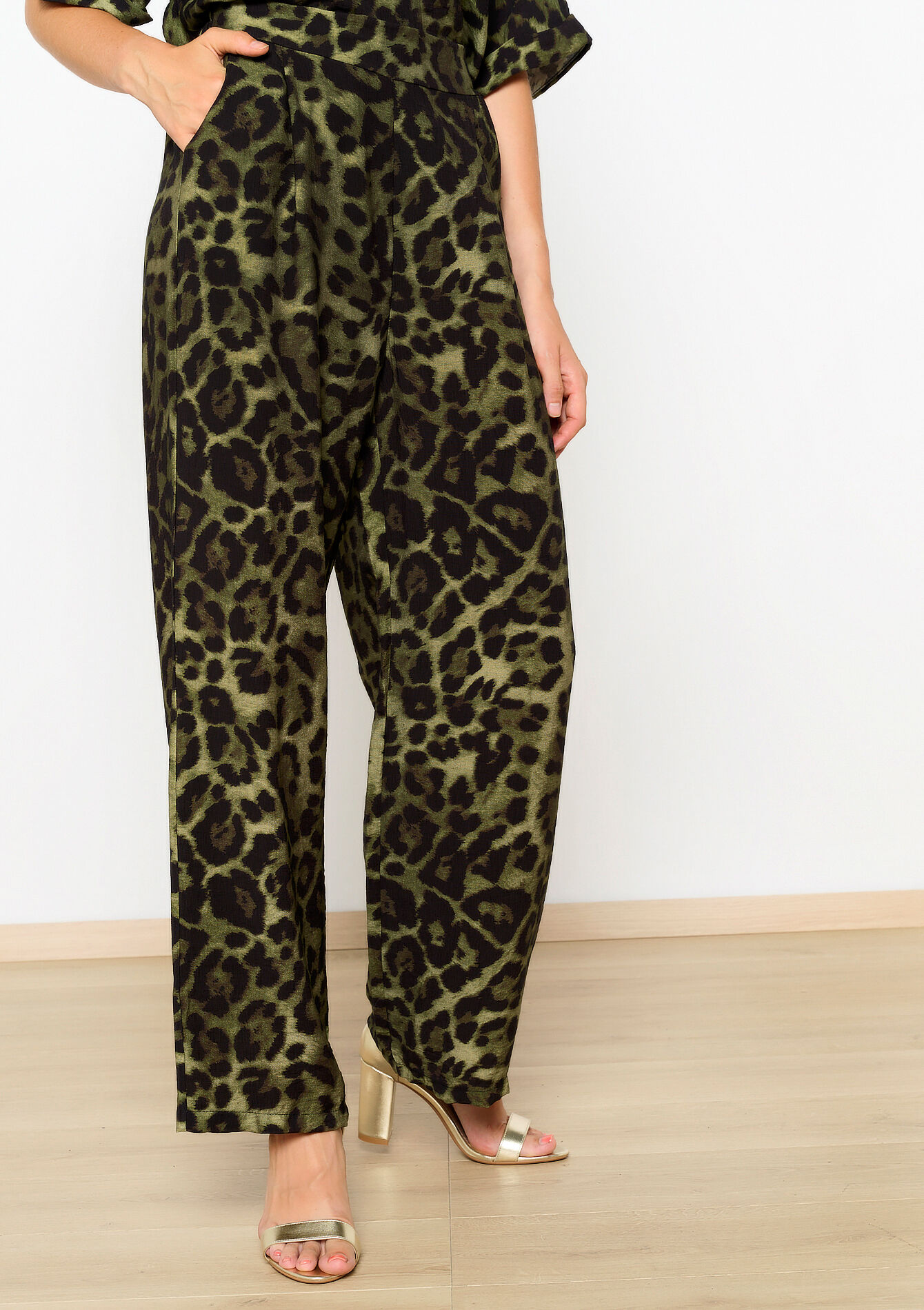 Pantalon évasé à imprimé léopard, Pantalon évasé à imprimé léopard - KHAKI MED - 06600893_4327