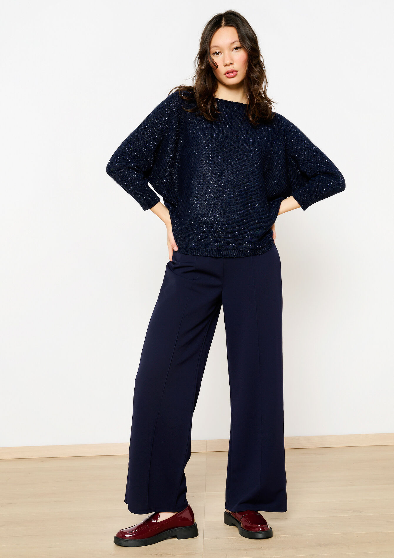 Lurex pullover with batwing sleeves, Lurex pullover with batwing sleeves - NAVY BASIC - 04006853_2723