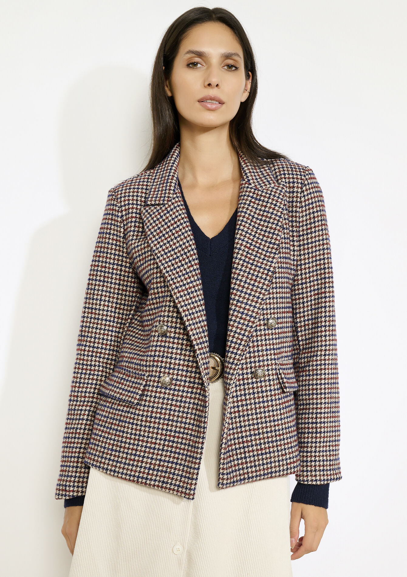 Geruite double-breasted blazer, Geruite double-breasted blazer - LT BEIGE - 09101110_2527