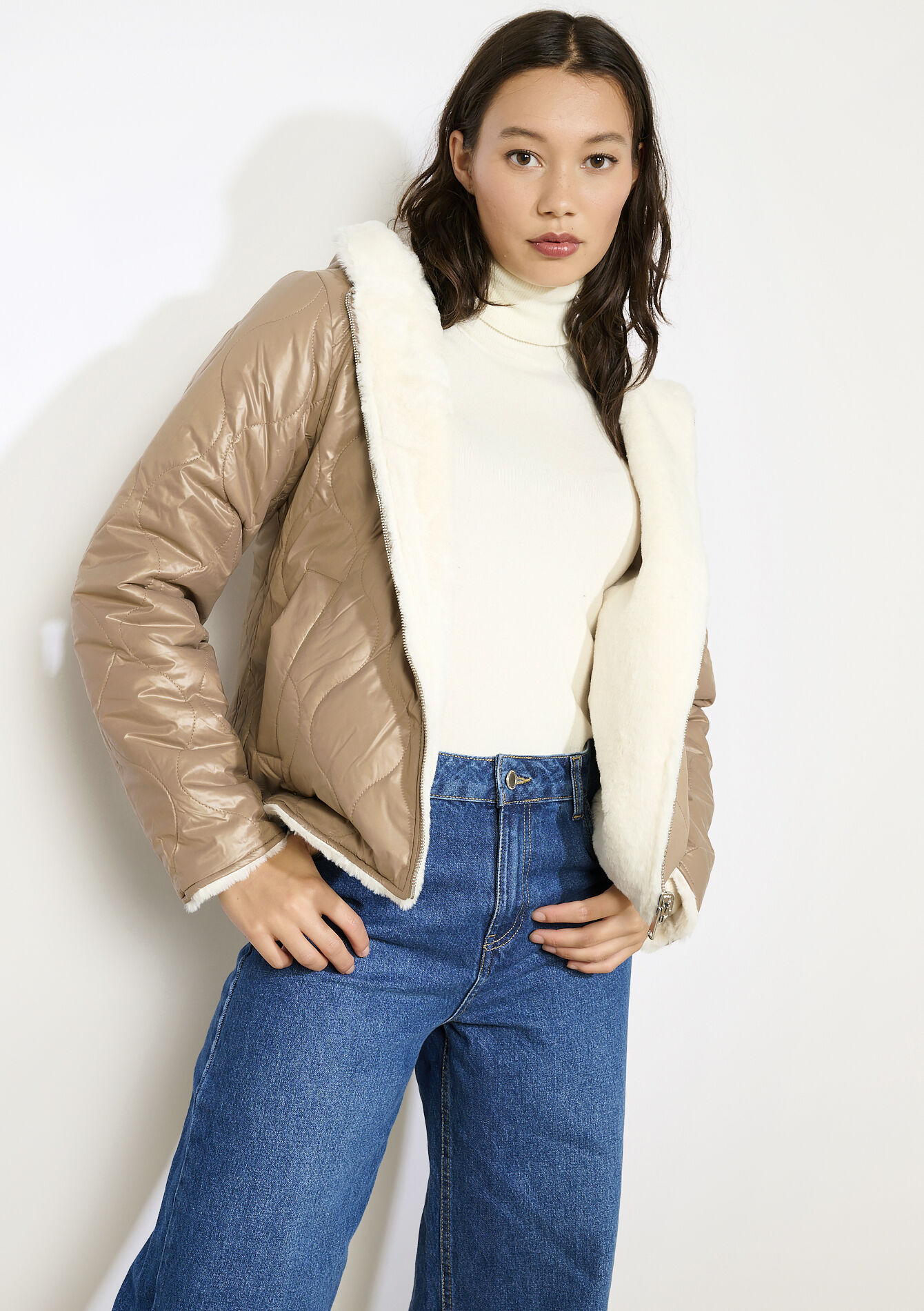 Omkeerbare korte pufferjas, Omkeerbare korte pufferjas - TAUPE - 23000776_1021