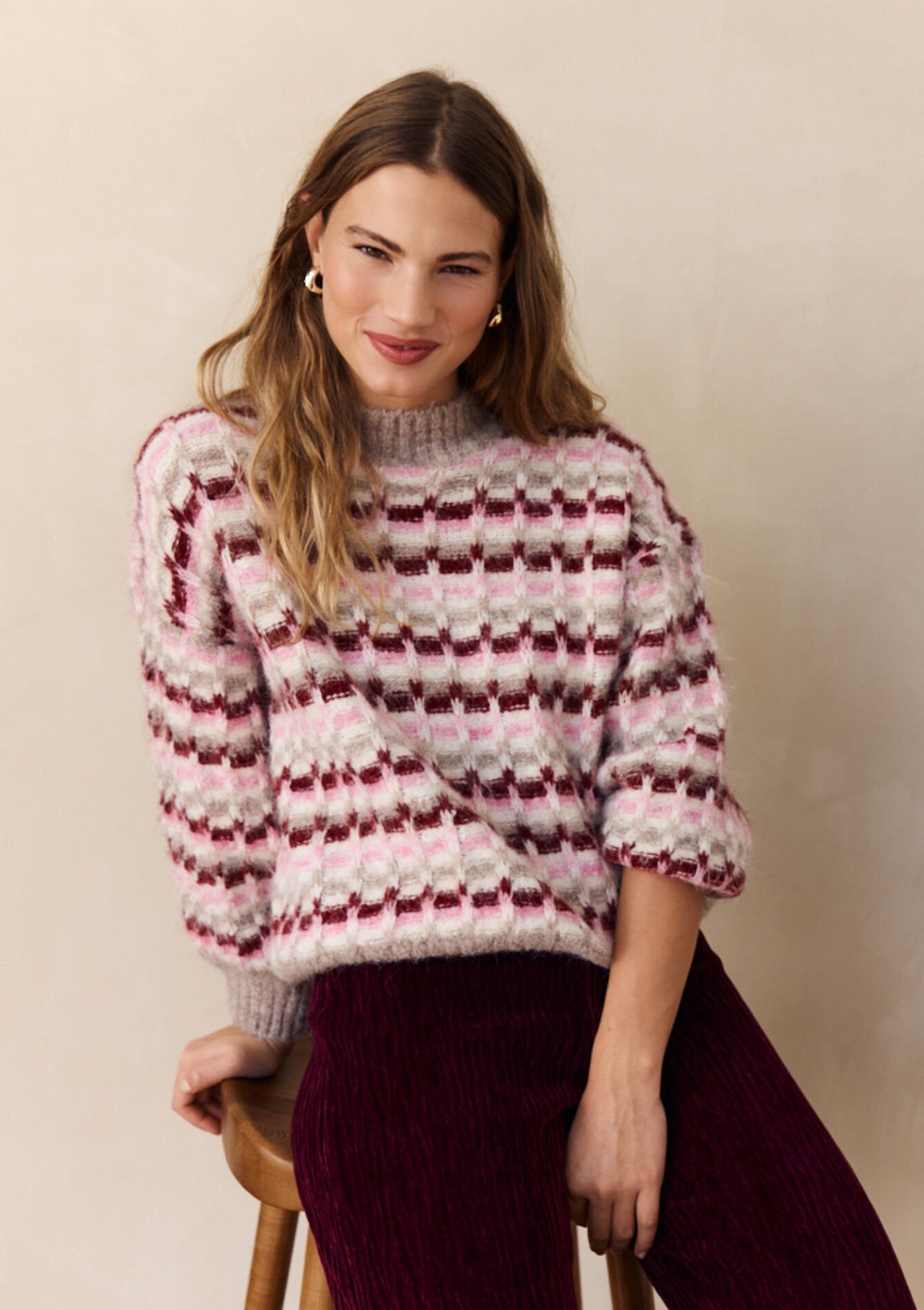 Pull graphique en maille duveteuse, Pull graphique en maille duveteuse, , back