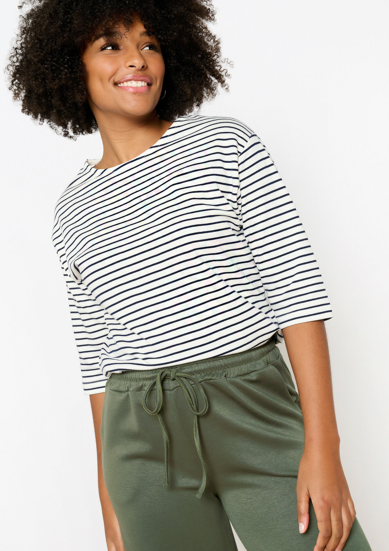 Basic gestreepte T-shirt, Basic gestreepte T-shirt - OFFWHITE - 02301633_1001
