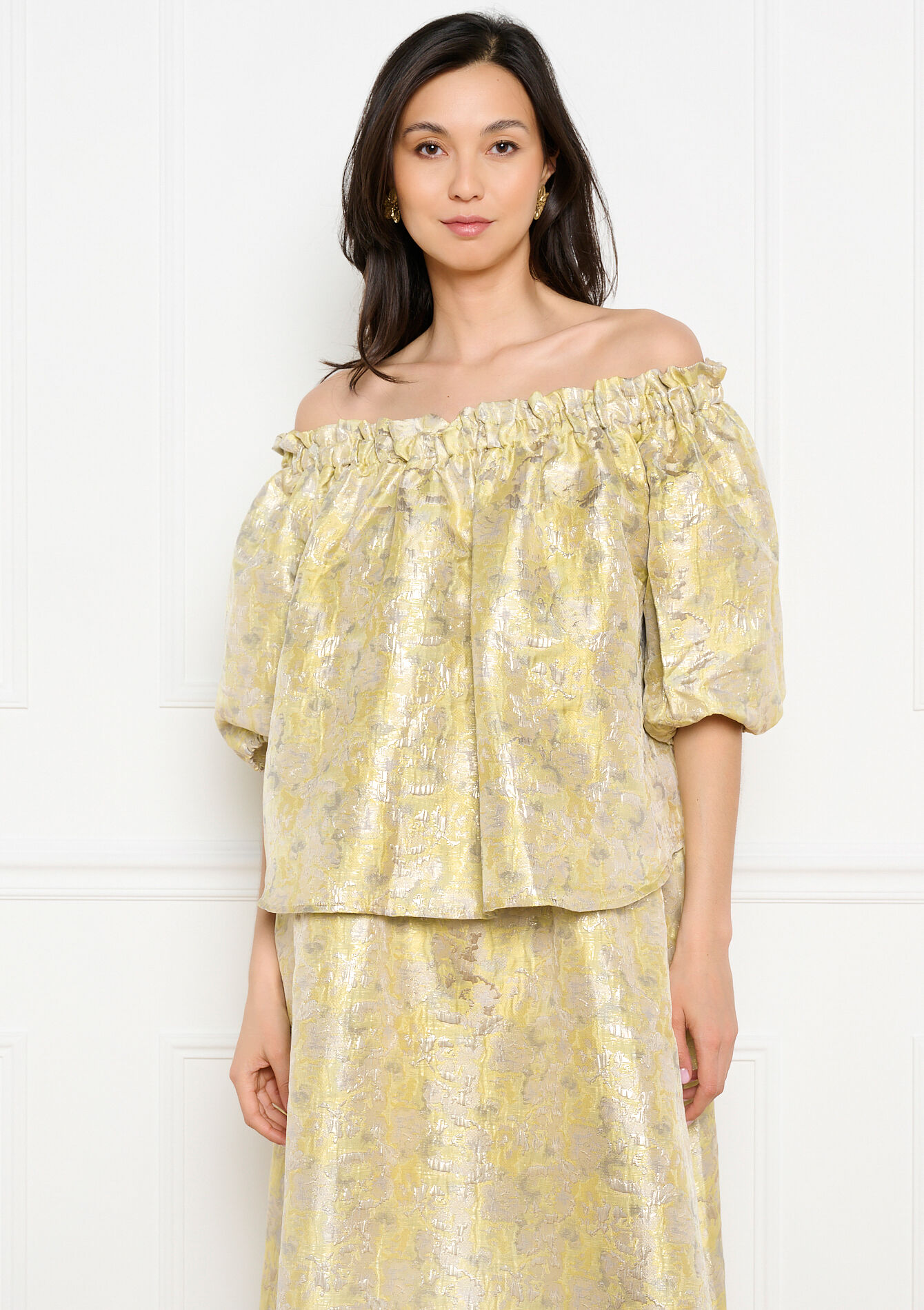 Blouse épaules dénudées jacquard - YELLOW PASTEL - 05703053_5004