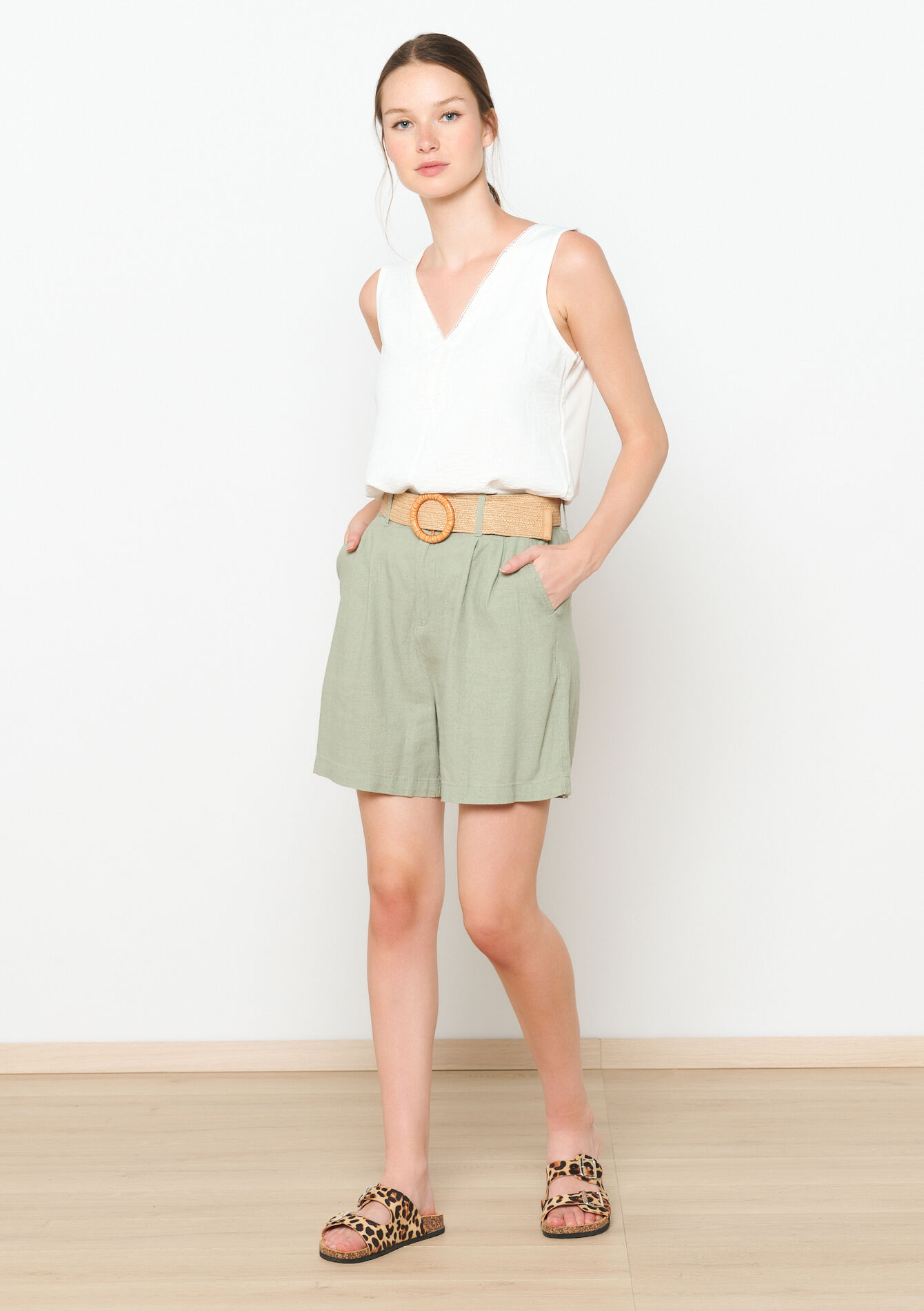 Top with V-neck, Top with V-neck - OPTICAL WHITE - 02200445_1019