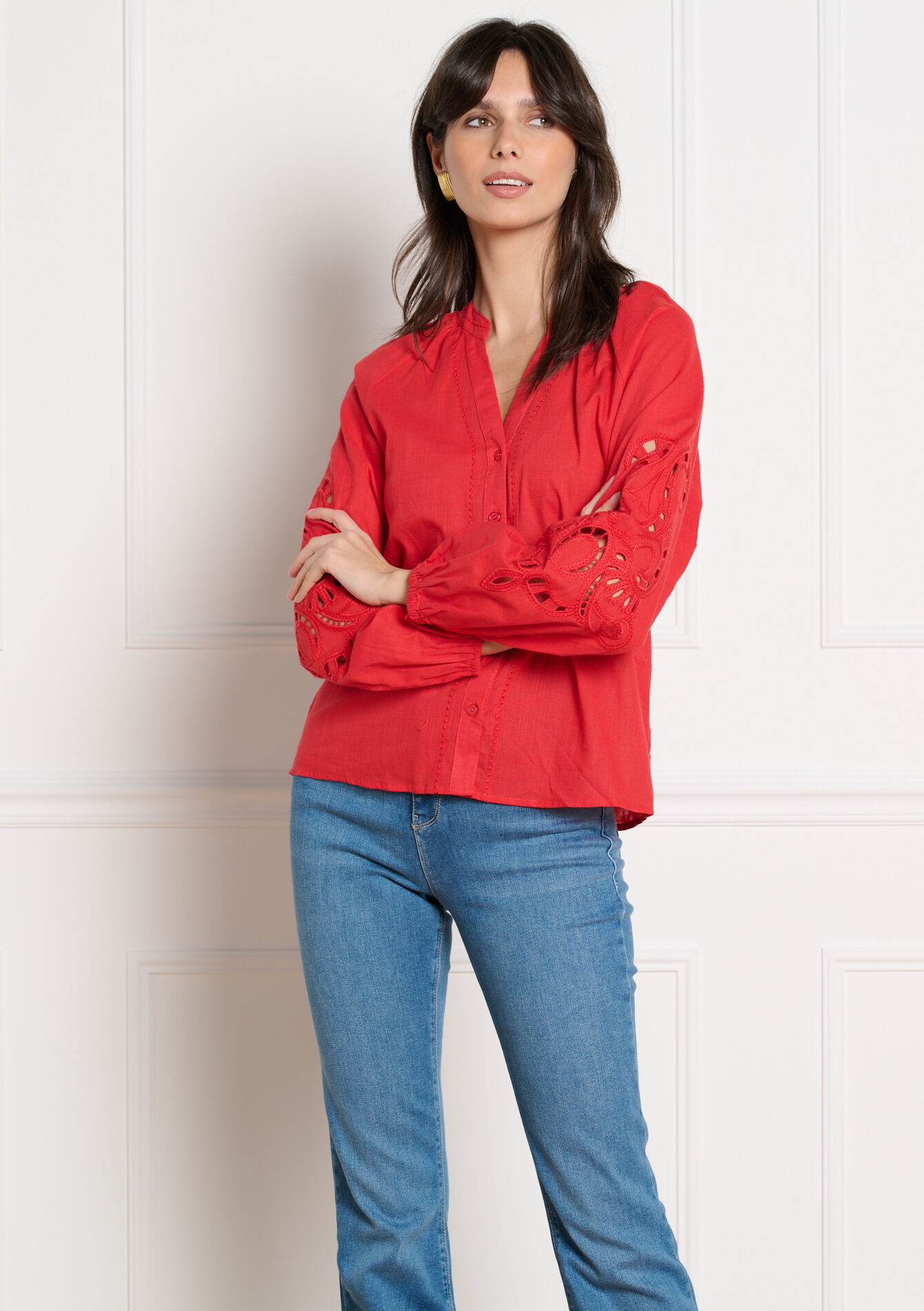 Blouse met borduurmouwen - RED LOLLIPOP - 05703033_5301