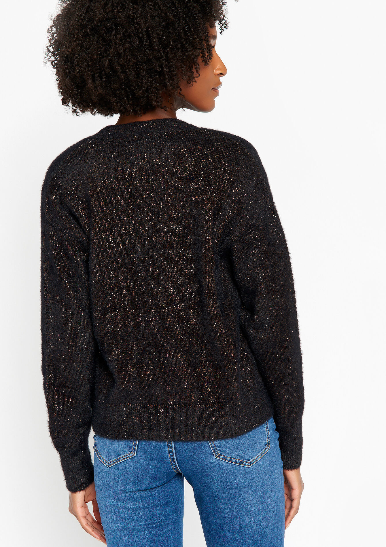 Open eyelash cardigan, Open eyelash cardigan - BLACK - 1071521