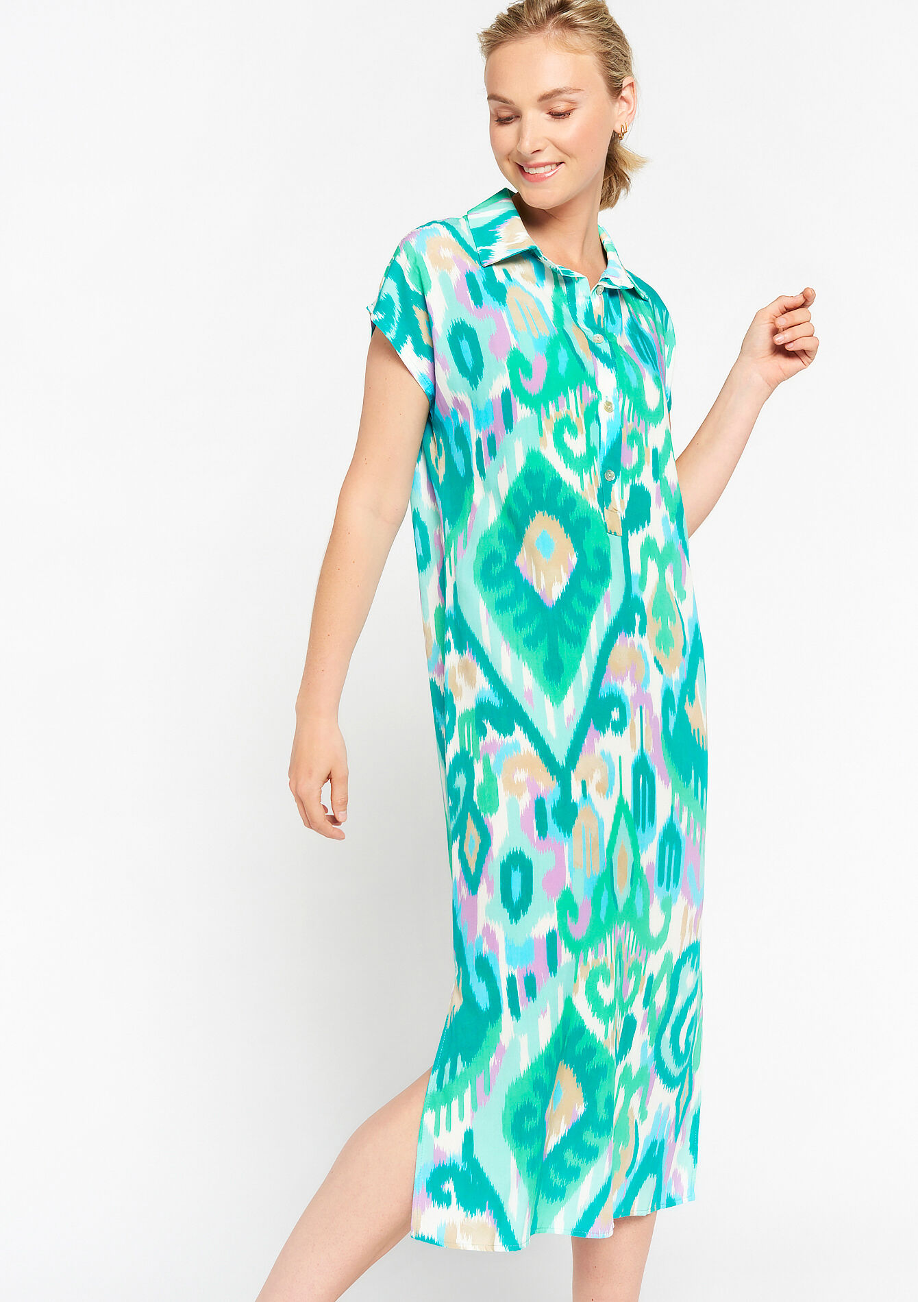 Hemdjurk met ikat print, Hemdjurk met ikat print - GREEN LAGOON - 08602060_5252