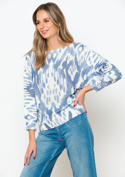 Pullover with ikat print - BLUE DENIM - 04006451_1638