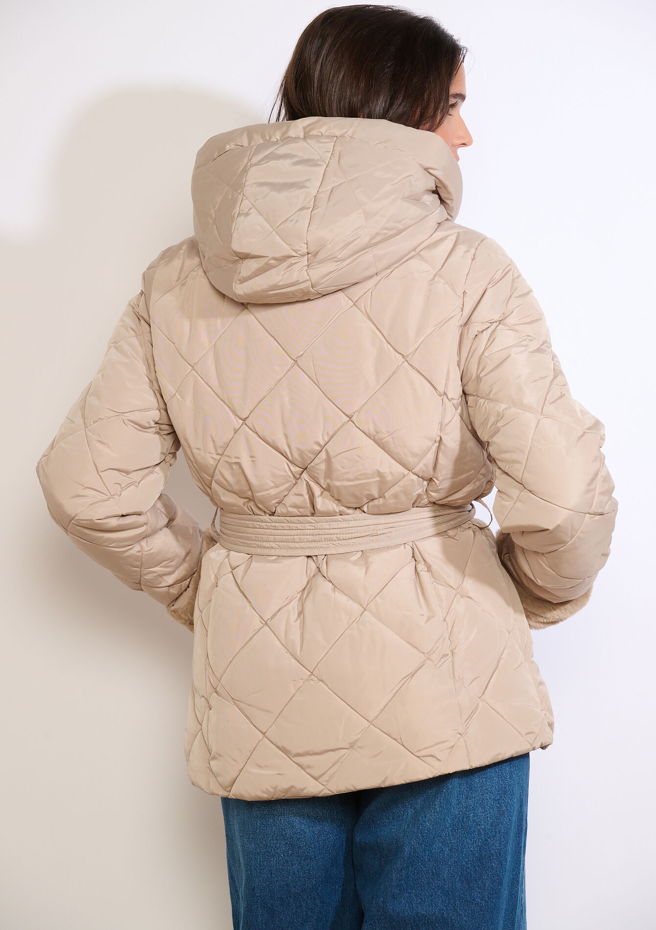 Doudoune ceinturée courte - BEIGE SAND - 23000753_1940