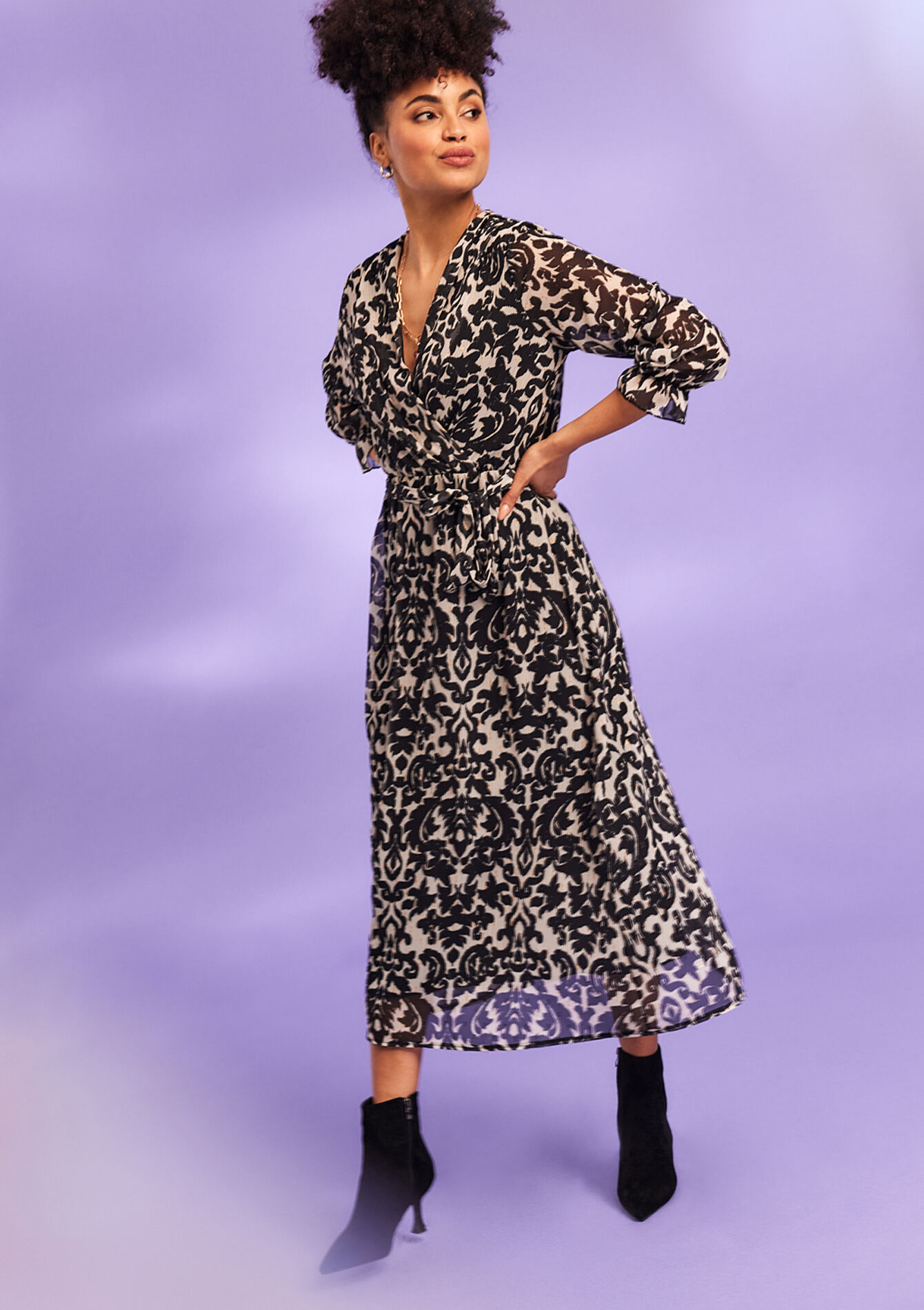 Wrap dress with lurex, Wrap dress with lurex - BLACK - 08601865_1119