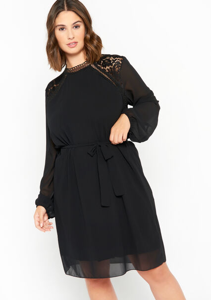 Straight dress with lace - BLACK - 08103050_1119